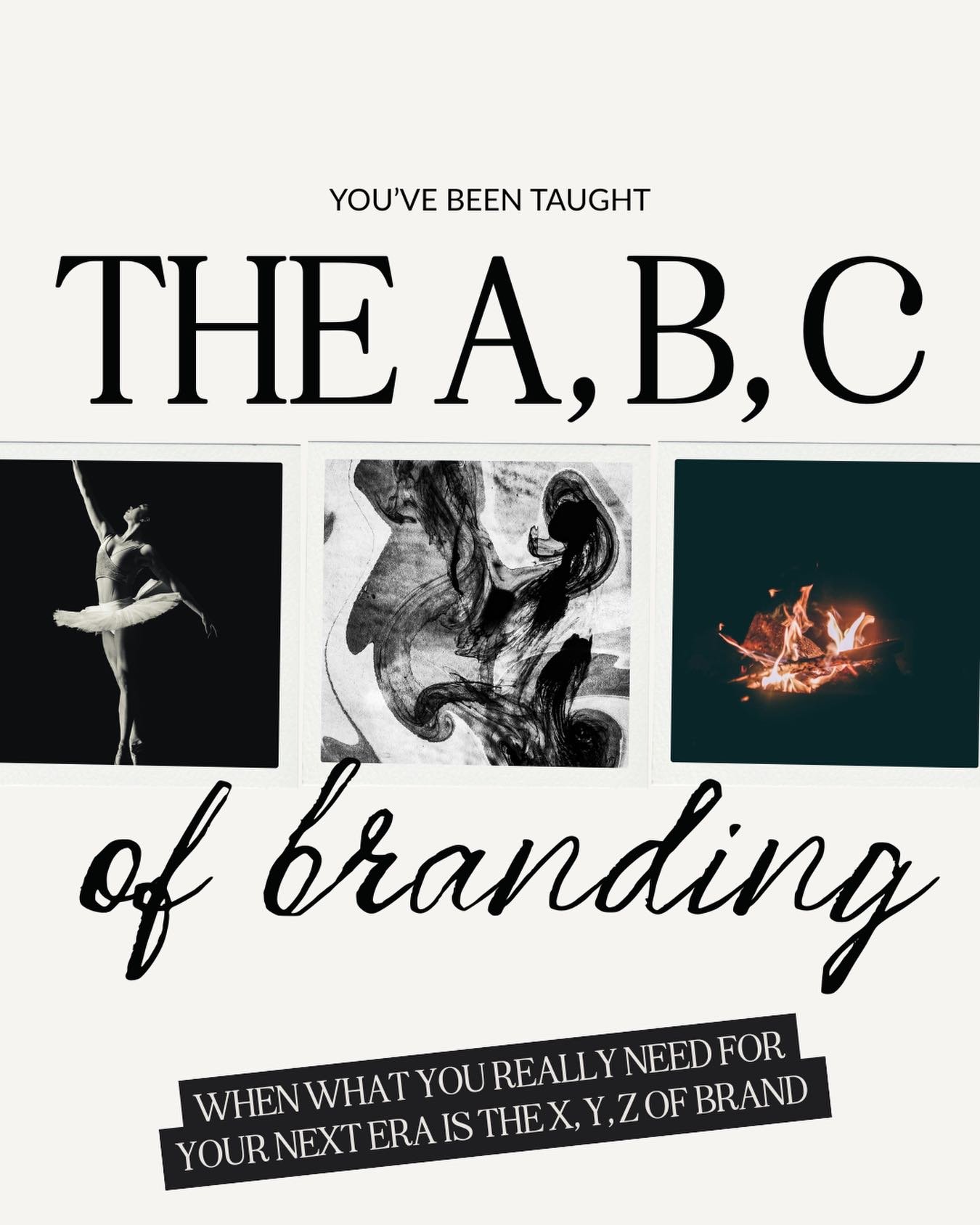 A,B,C branding is the stuff the internet can teach you in a carousel. It&rsquo;s the equivalent of: choose some complimentary colours, pick a lovely Serif font, book a profess photoshoot to make you look established, map out your ideal client, be con