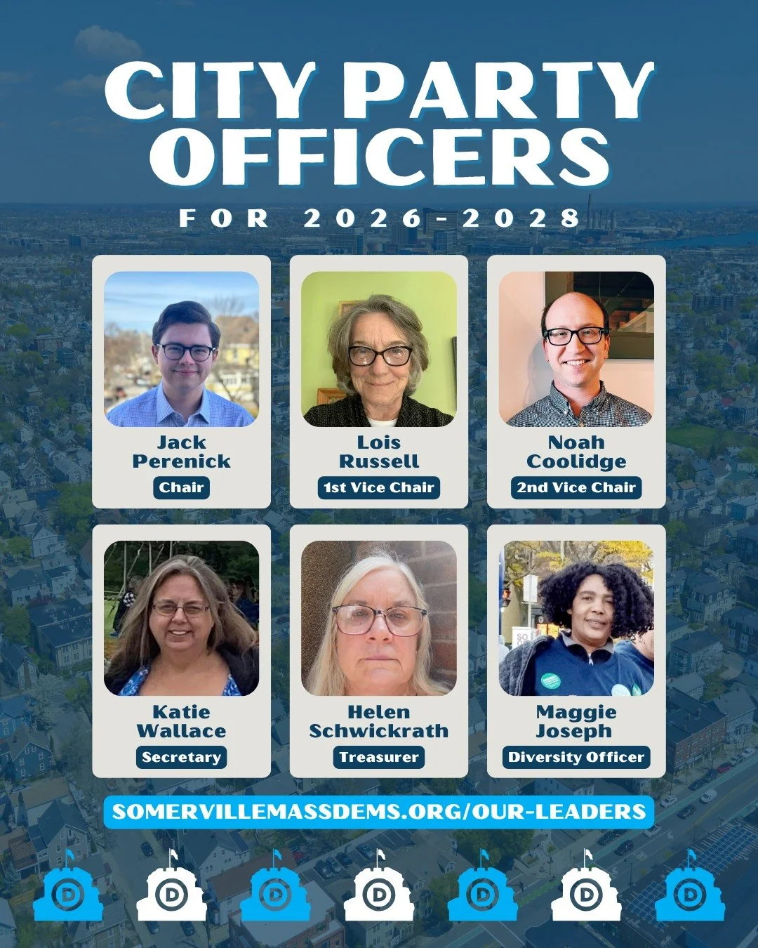Congratulations to our new and returning city party officers for the next 2 years! Feel free to reach out about getting involved to our new officers at: SomervilleMassDems.org/Our-Leaders.