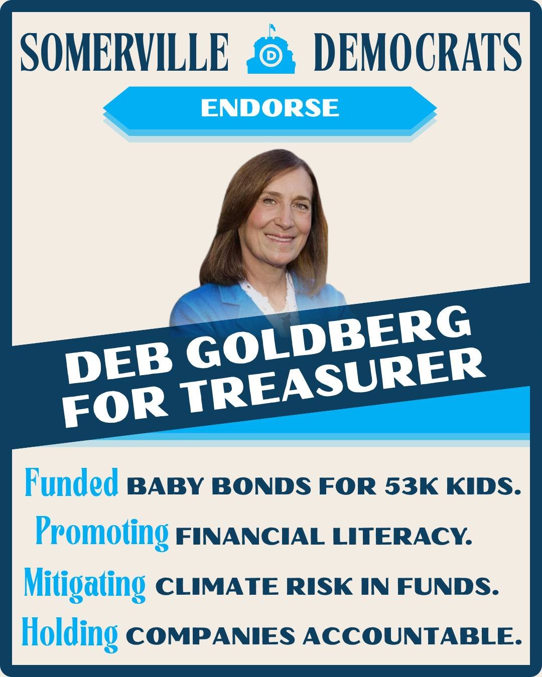 Treasurer Goldberg has furthered economic empowerment with her office and we're excited to support her re-election this November! From transformational programs like her program to seed baby bond accounts for children, to using strategic investment o
