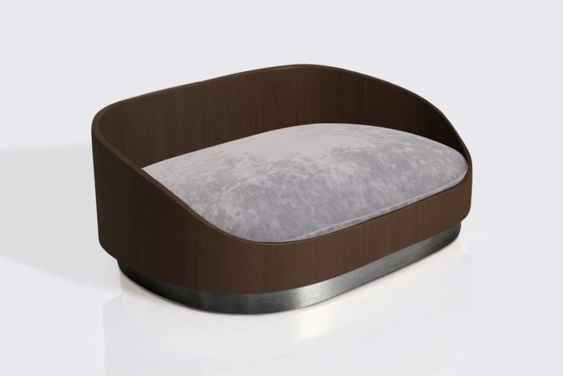 Large dog bed - Walnut frame, Matt Black Base, Slate Grey Cushion