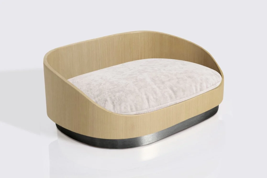 Large dog bed - Warm Maple Wood frame, Matt Black Base, Ivory Cushion