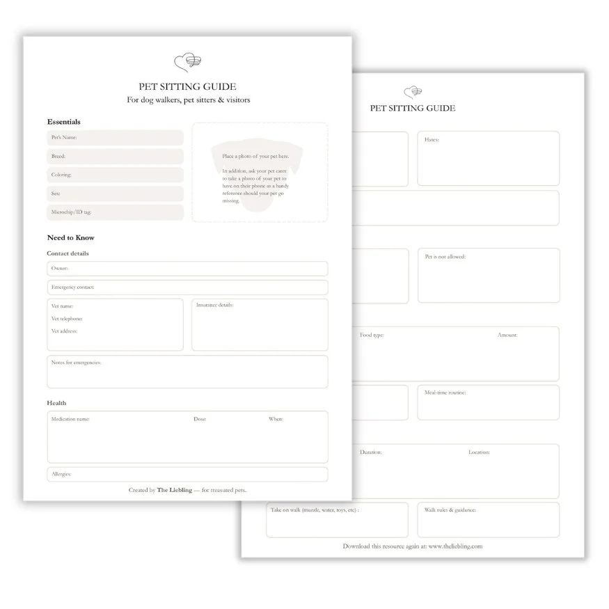2-page Liebling Pet Sitting Guide