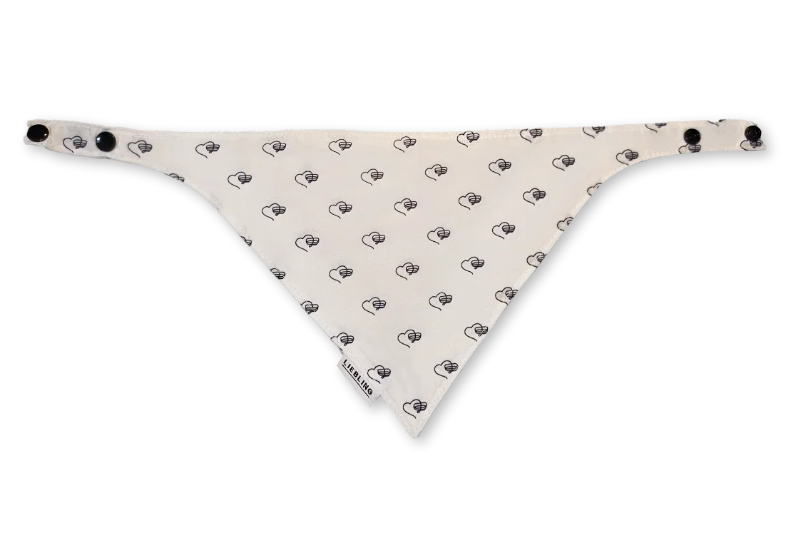 White Liebling dog bandana with black logo flat