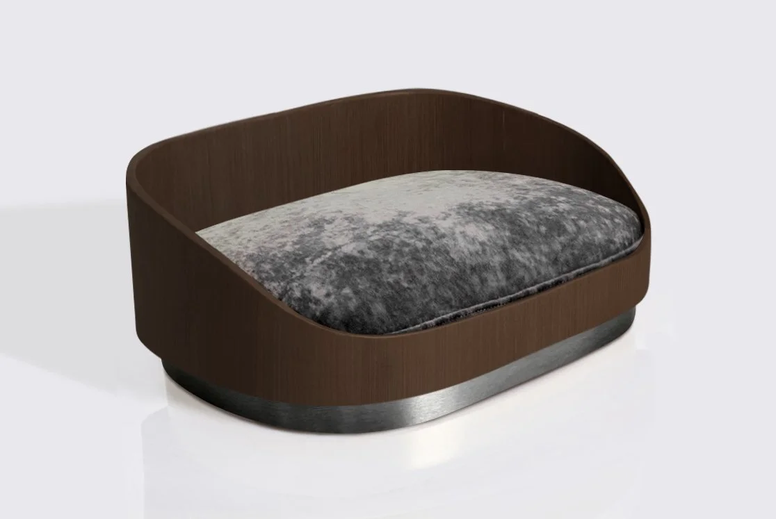 Large dog bed - Walnut frame, Matt Black Base, Charcoal Cushion