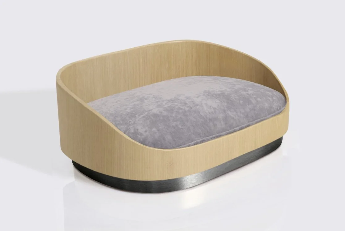 Large dog bed - Warm Maple Wood frame, Matt Black Base, Slate Grey Cushion