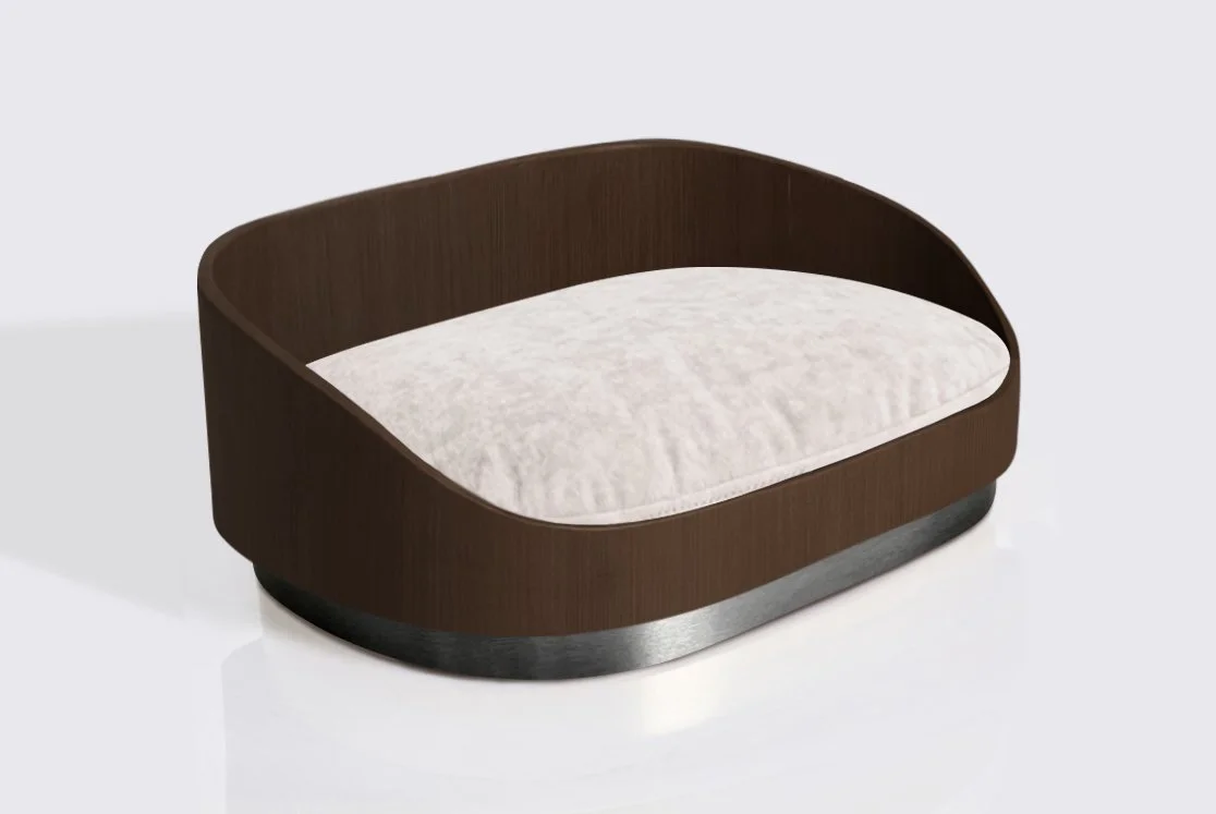 Large dog bed - Walnut frame, Matt Black Base, Ivory Cushion