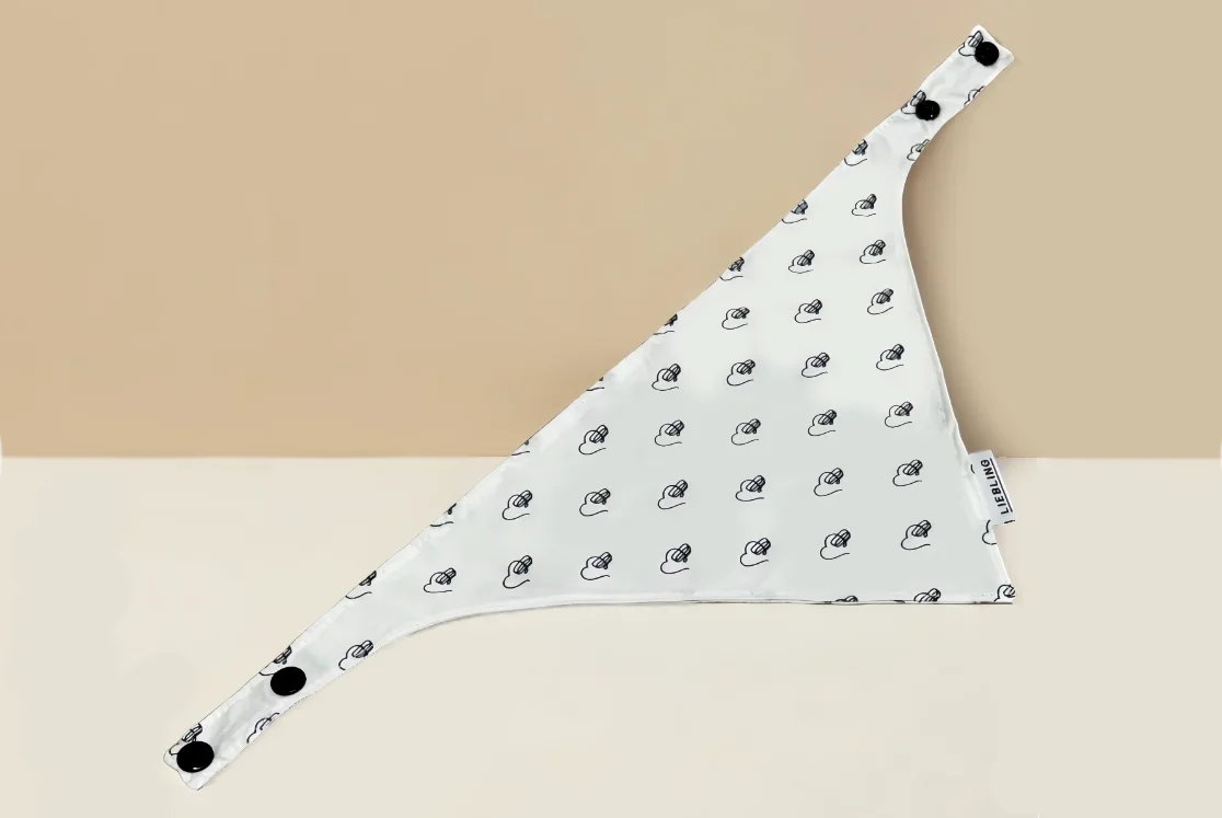 White Liebling dog bandana with black logo