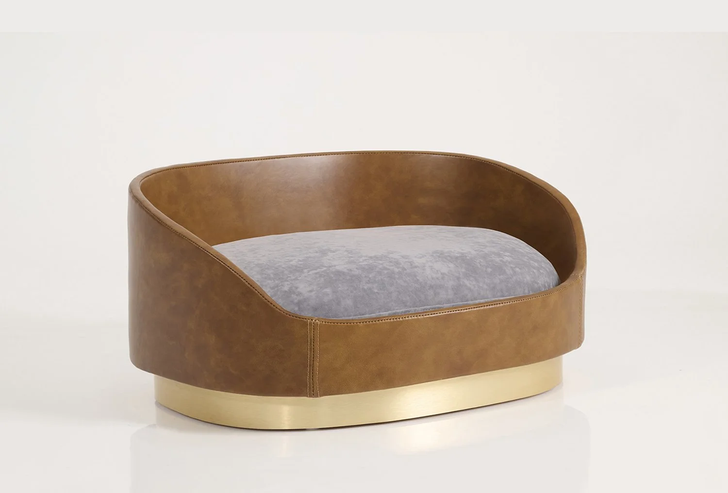Liebling Midi Leather Frame with Brushed Gold Base and Slate Grey Cushion