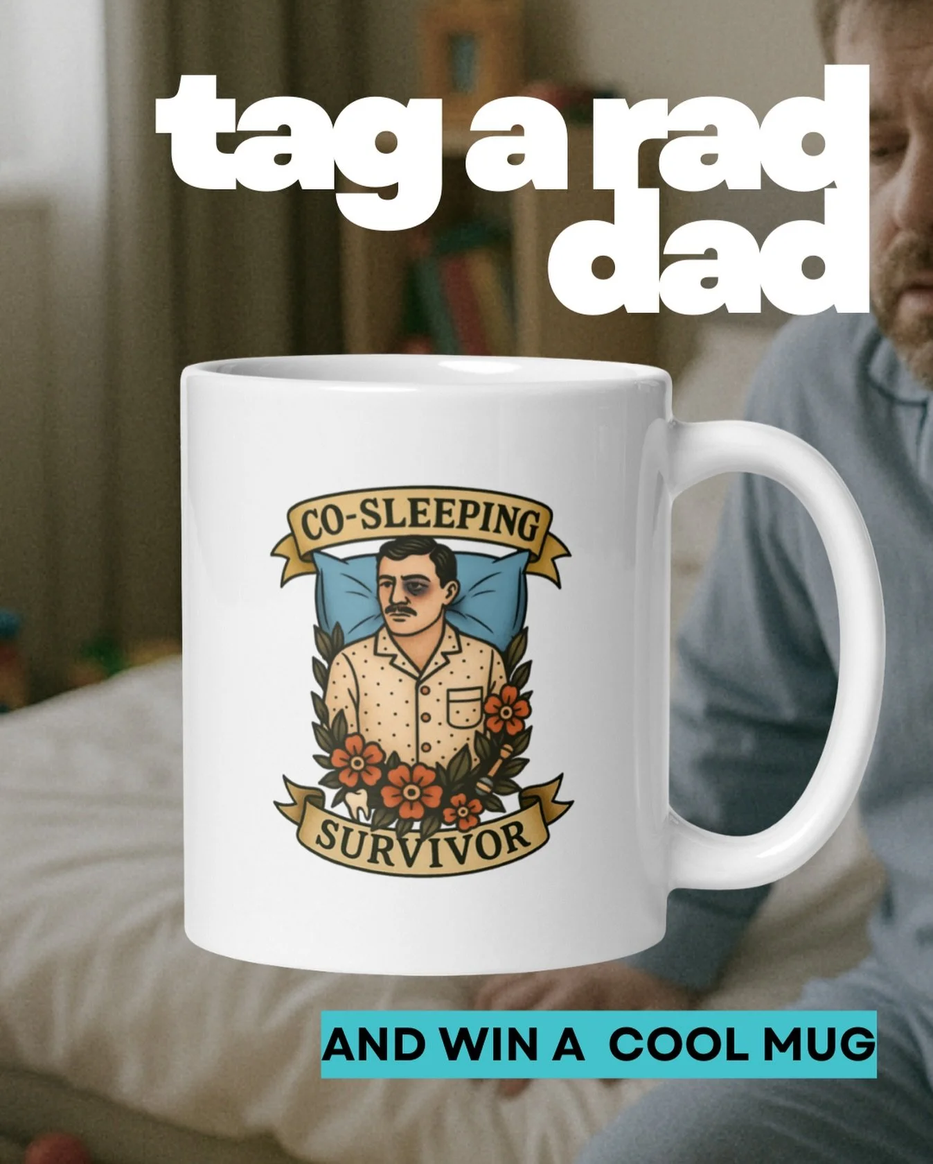 Show him he&rsquo;s doing almost as much as you are :) . Tag a dad and we&rsquo;ll pick a winner. 🫩☕️😘 #cosleeping #safesleep #crunchymoms