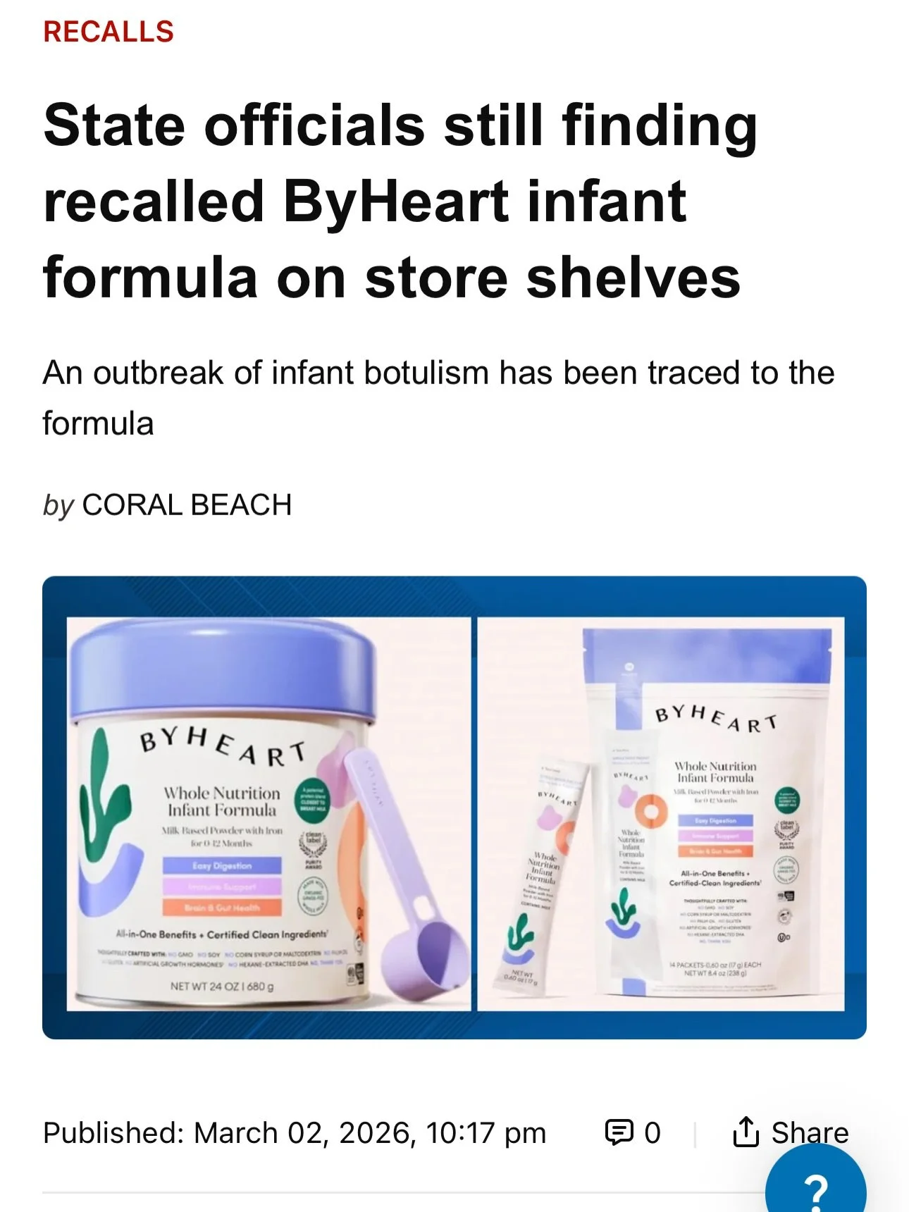 UNREAL. It&rsquo;s been over 100 days into the ByHeart recall and potentially tainted formula is still on the shelves. Ads continue to run. #momsvmeta