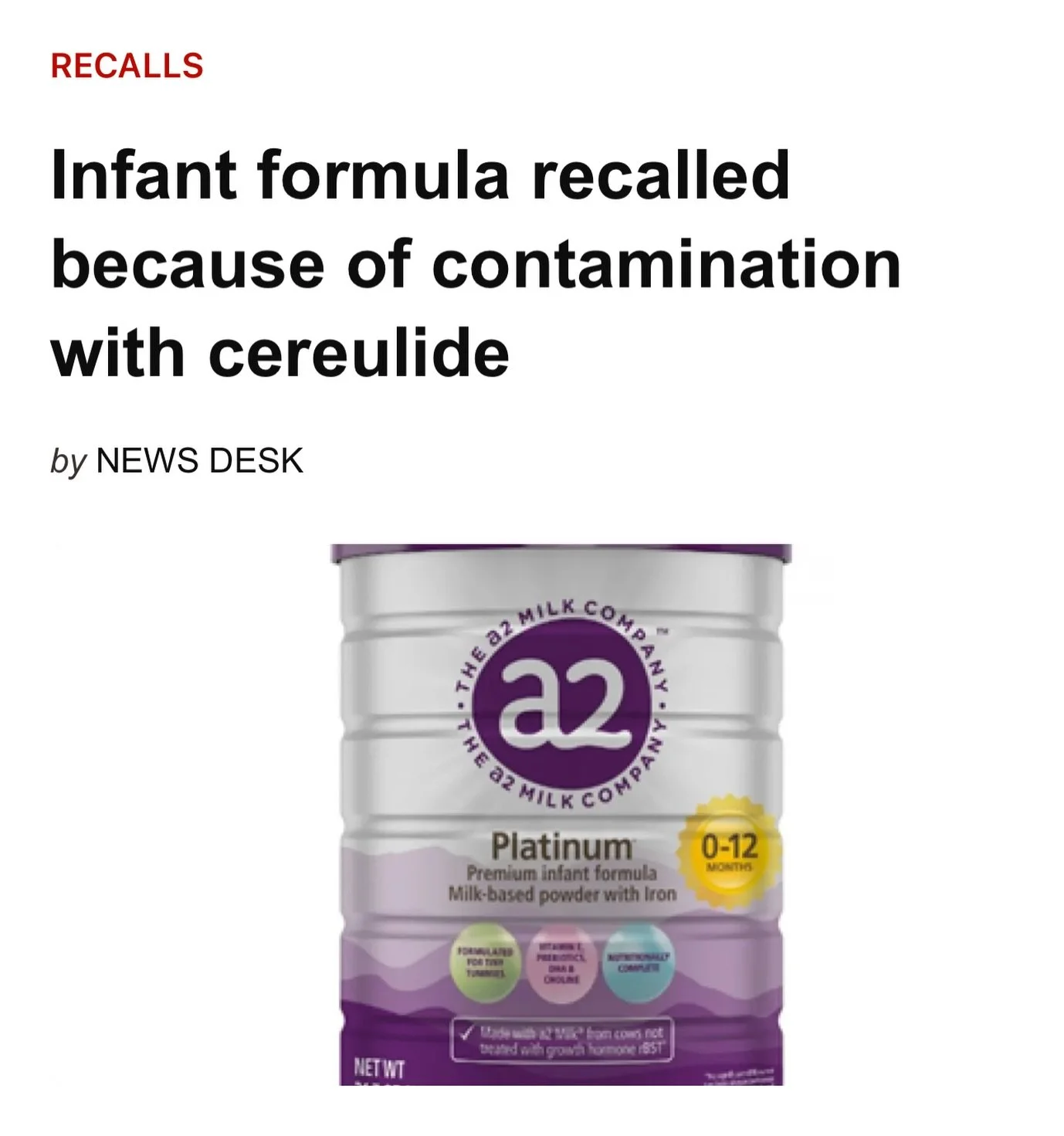 Two days after the FDA&rsquo;s announcement that the U.S. infant formula supply is safe we are hit with another recall. Why? Because this formula is actually imported from New Zealand where they routinely TEST FOR TOXINS BEFORE BABIES GET SICK. The p