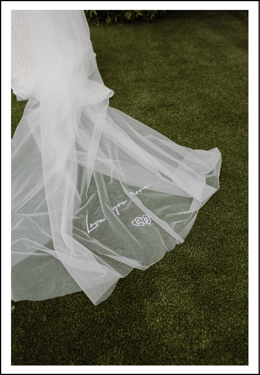 Documentary style bridal details - bridal trail and veil detail, timeless and natural.