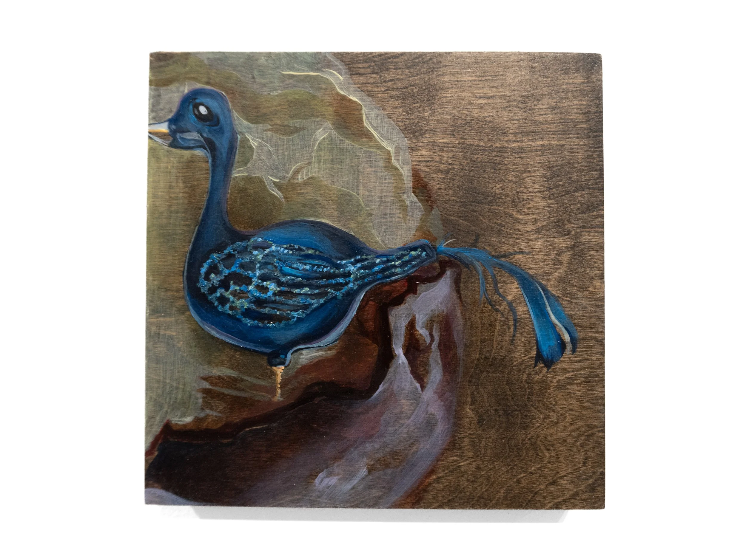 "Dreamt of becoming a beautiful bird, serenely"
2025,
oil on panel,
10x10 in.