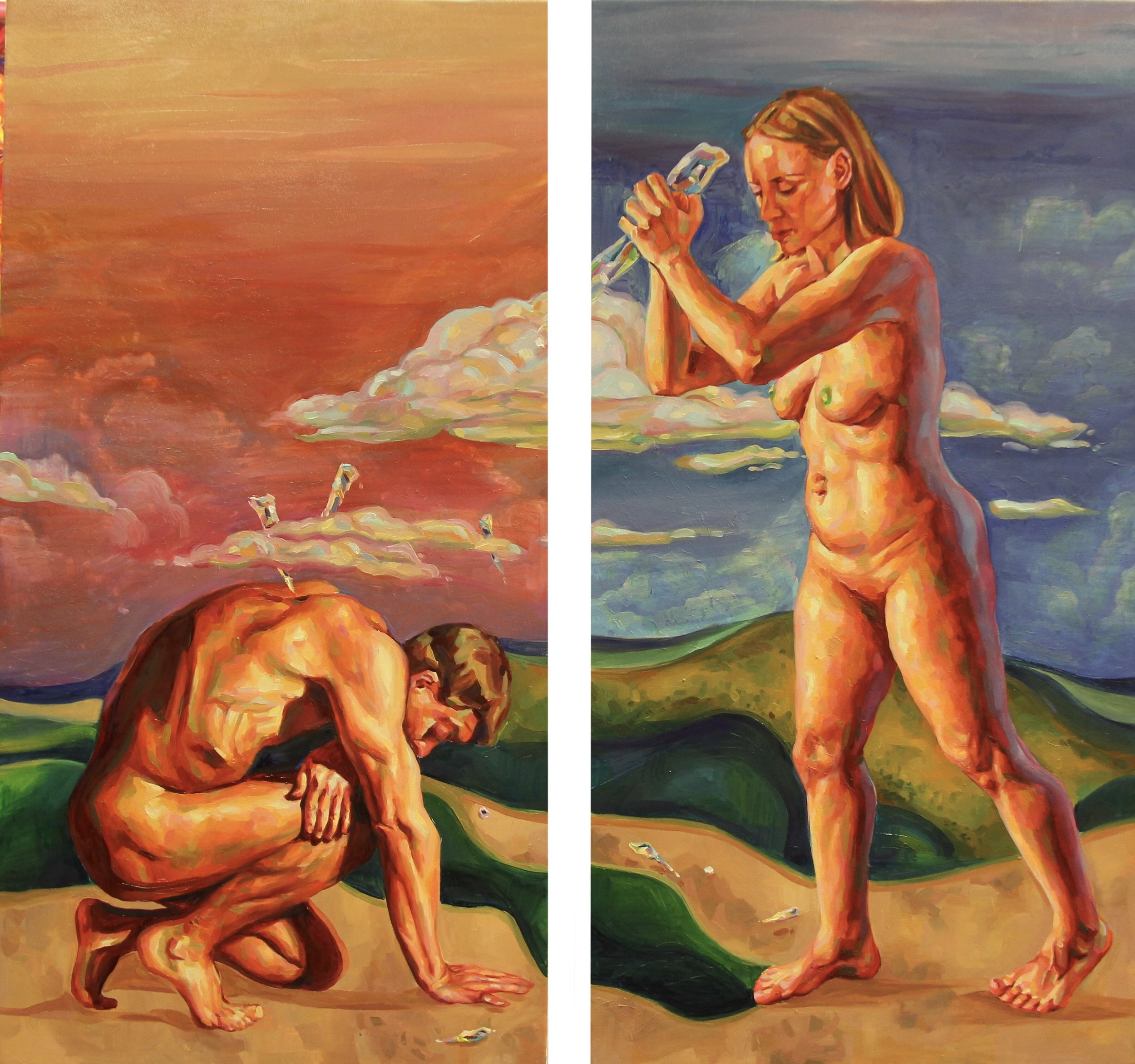"Winter Solstice on a Summer Day"
2023,
Oil on canvas,
25x45 in (each panel)