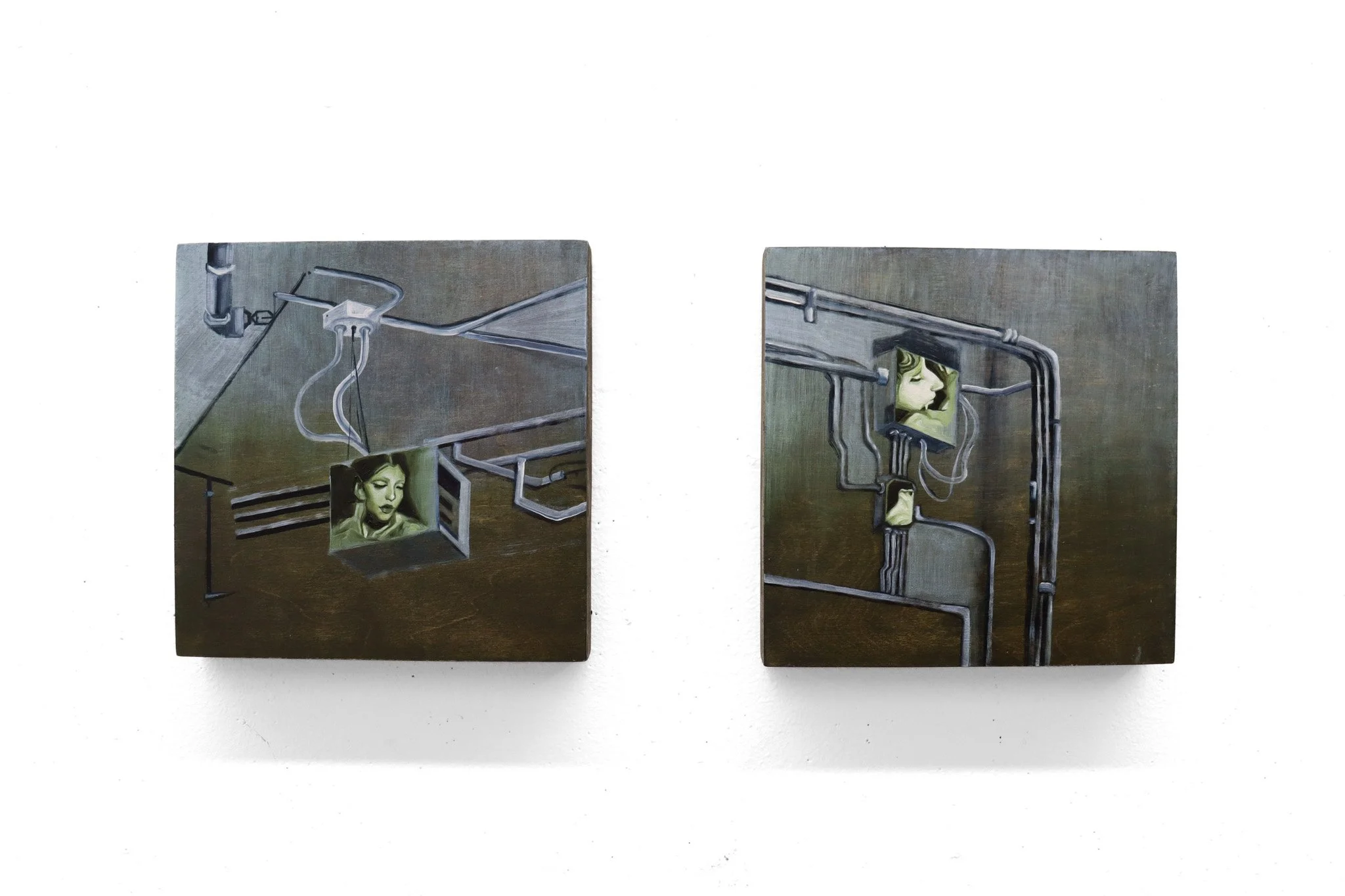 "Mundane eroticism, after Bataille"
2025,
oil on panel,
10x10 in (set of 2).