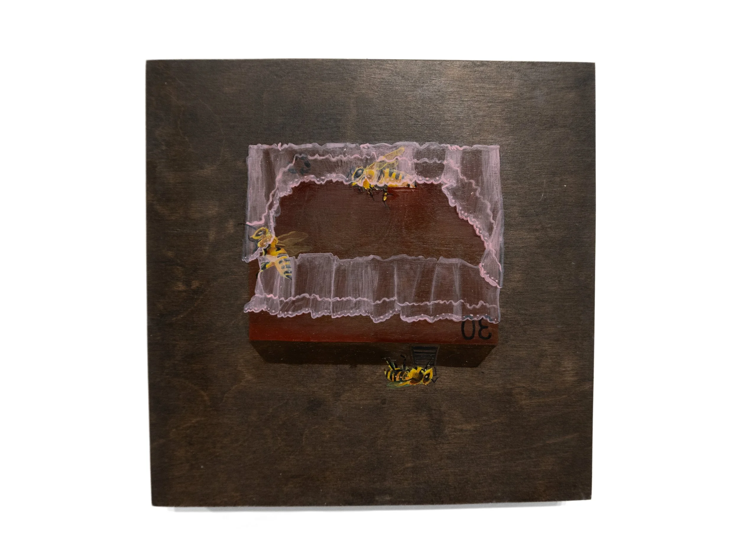 "Dreamt of being attacked by bees, dramatically"
2025,
oil on panel,
10x10 in.