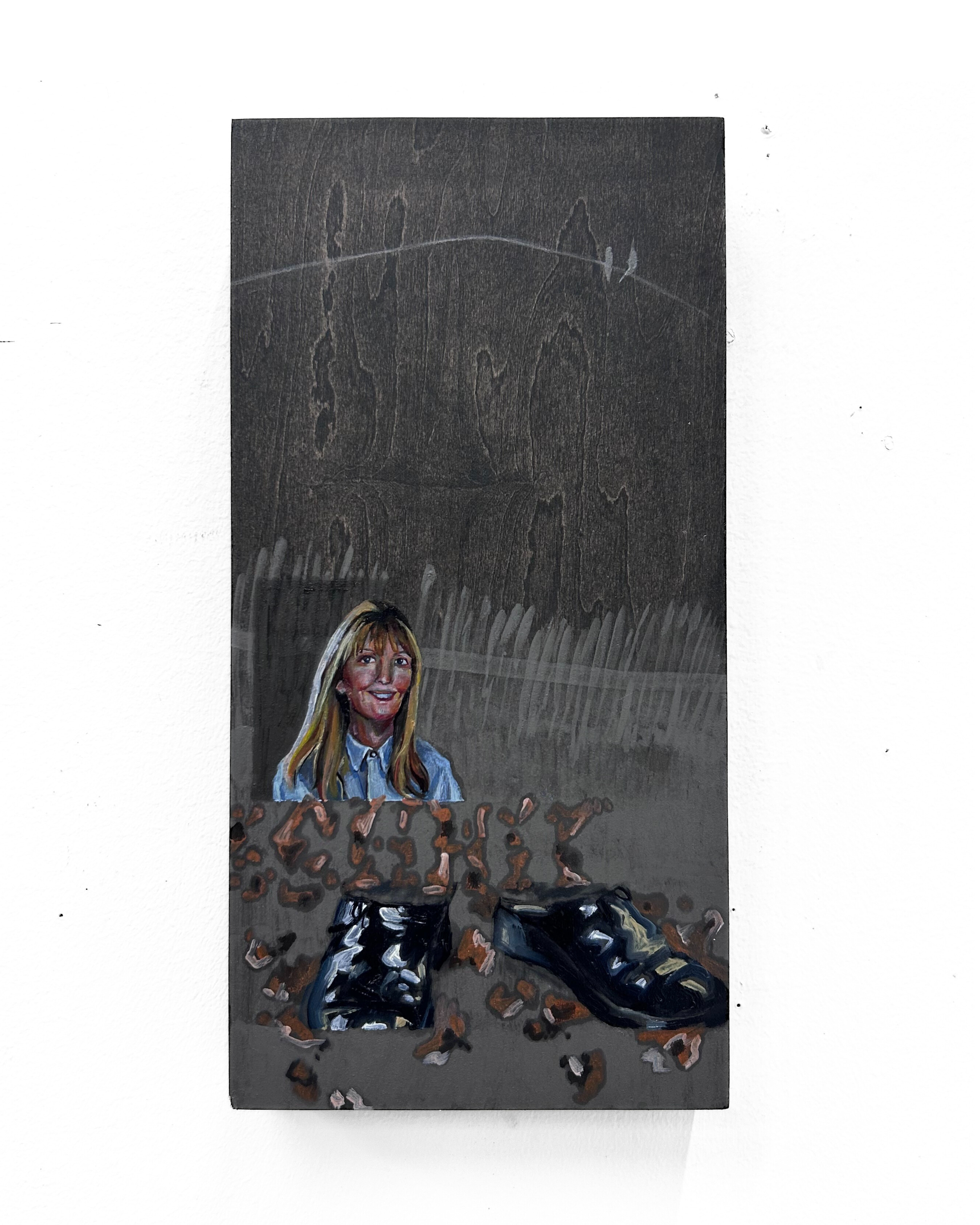 "Shhhh... the Glossies,"
2025,
oil and graphite on panel,
10x10 in.