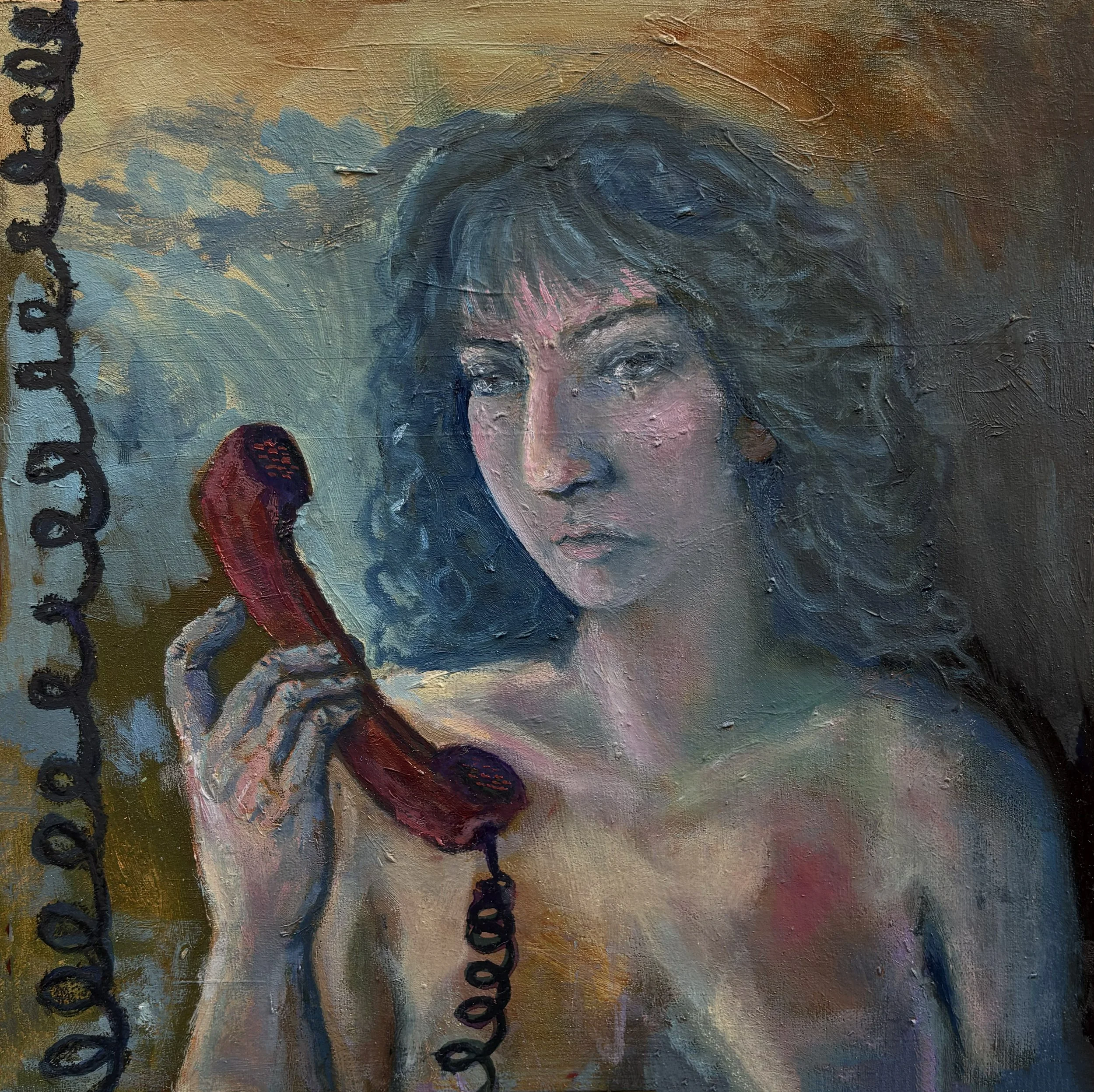 A Call for Emergencies Only, 12 x 12 x 3/4 inches, oil on wood panel, 2024