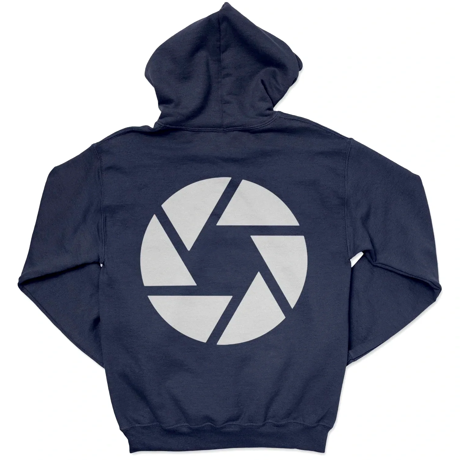 Blue Aperture Thread pullover hoodie featuring a photography-inspired aperture design.