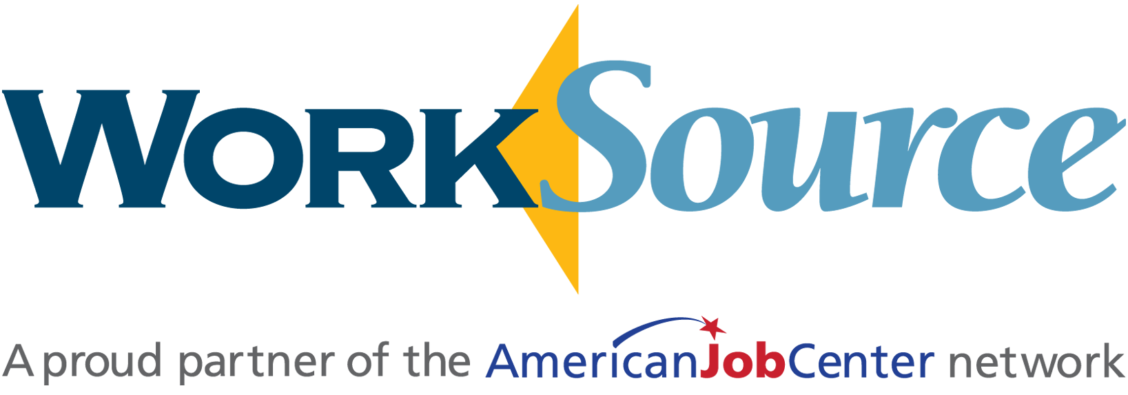Logo of WorkSource in dark blue and light blue, part of the American Job Network.