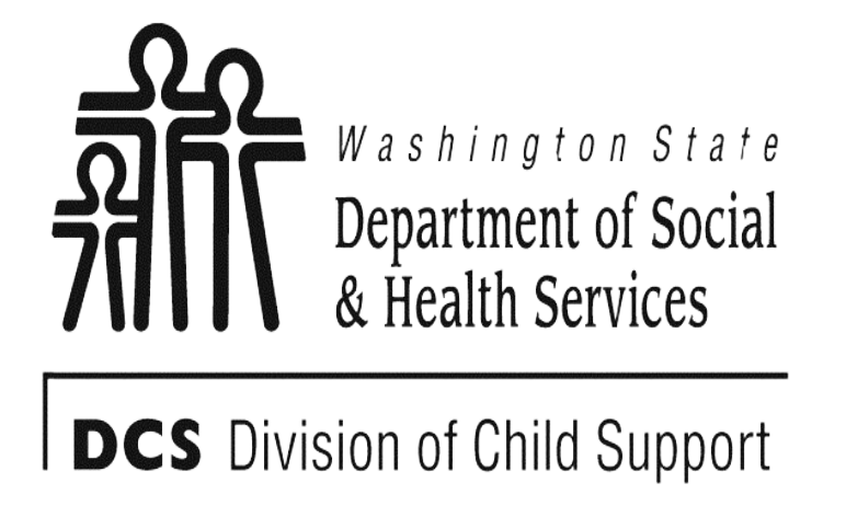 Logo of Washington State Department of Social & Health Services, Division of Child Support, featuring stylized figures of people and text.