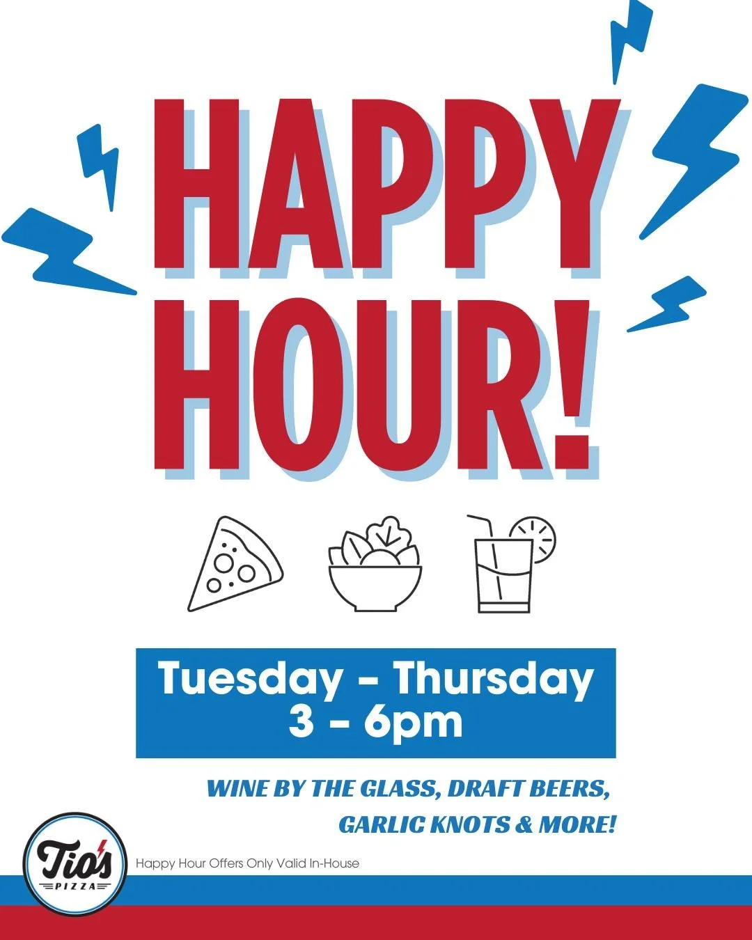 Kick off the weekend early with and join us for Happy Hour today! 🍷🍕🍻

#happyhour #tiospizzachico #foodiesofchico #happyhourchico #pizza