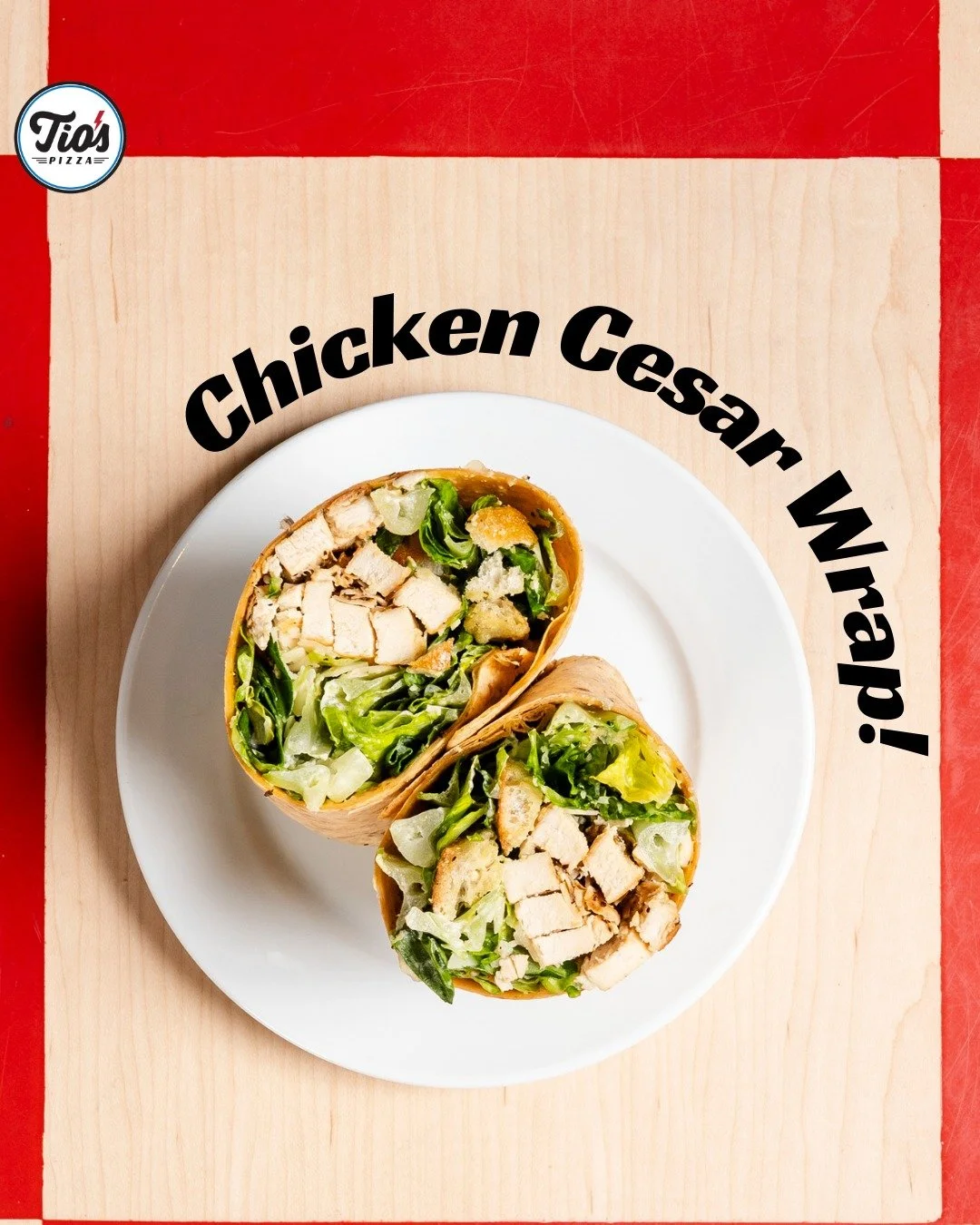 We're more than pizza! 😎 Come try our Chicken Cesar Wrap, breaded chicken, crisp romaine lettuce tossed with housemade caesar dressing, housemade croutons, shaved parmesan, wrapped in a spinach tortilla *chef kiss* 

#tiospizzachico #pizza #foodieso