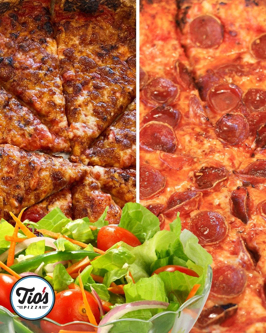 🥗 Papa Roni (Or 4 Cheese) + Family Salad = $25!  Available all day, in-house or to-go. Treat yourself this Tuesday to a fresh, satisfying family meal you don't have to cook! 🍕

Are you ordering 4 Cheese or Papa Roni, comment below and let us know!
