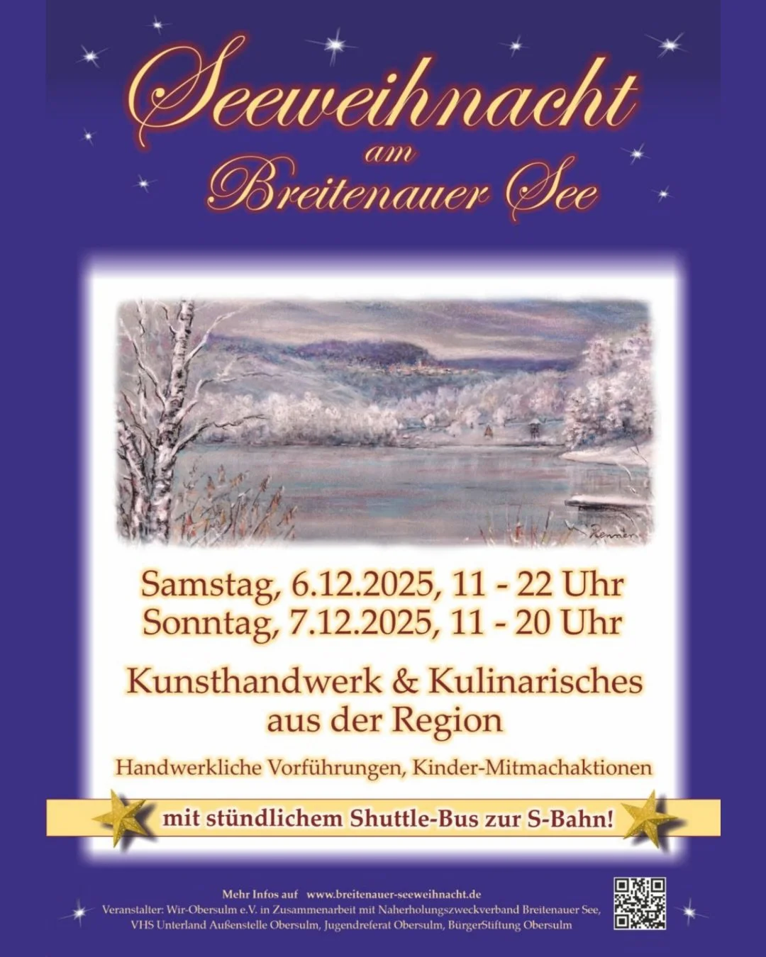 ++ SEEWEINACHT ++ 

Morgen und &uuml;bermorgen sind wir wieder mit unserem Stand auf der Seeweihnacht am Breitenauer See. Bei uns bekommt ihr wie immer Gl&uuml;hwein, R&auml;uberpunch und unsere beliebten R&auml;uberspiese. Wir freuen uns sehr auf eu