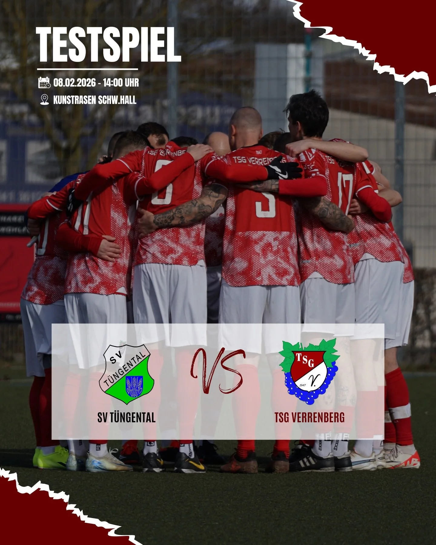 ++ TESTSPIEL ++ 

Am Sonntag steht f&uuml;r unsere TSG Verrenberg das zweite Testspiel der Vorbereitung auf dem Programm. Anpfiff ist um 14:00 Uhr auf dem Kunstrasenplatz am Schenkenseestadion, wo wir auf den SV T&uuml;ngental treffen.

Der SV T&uuml