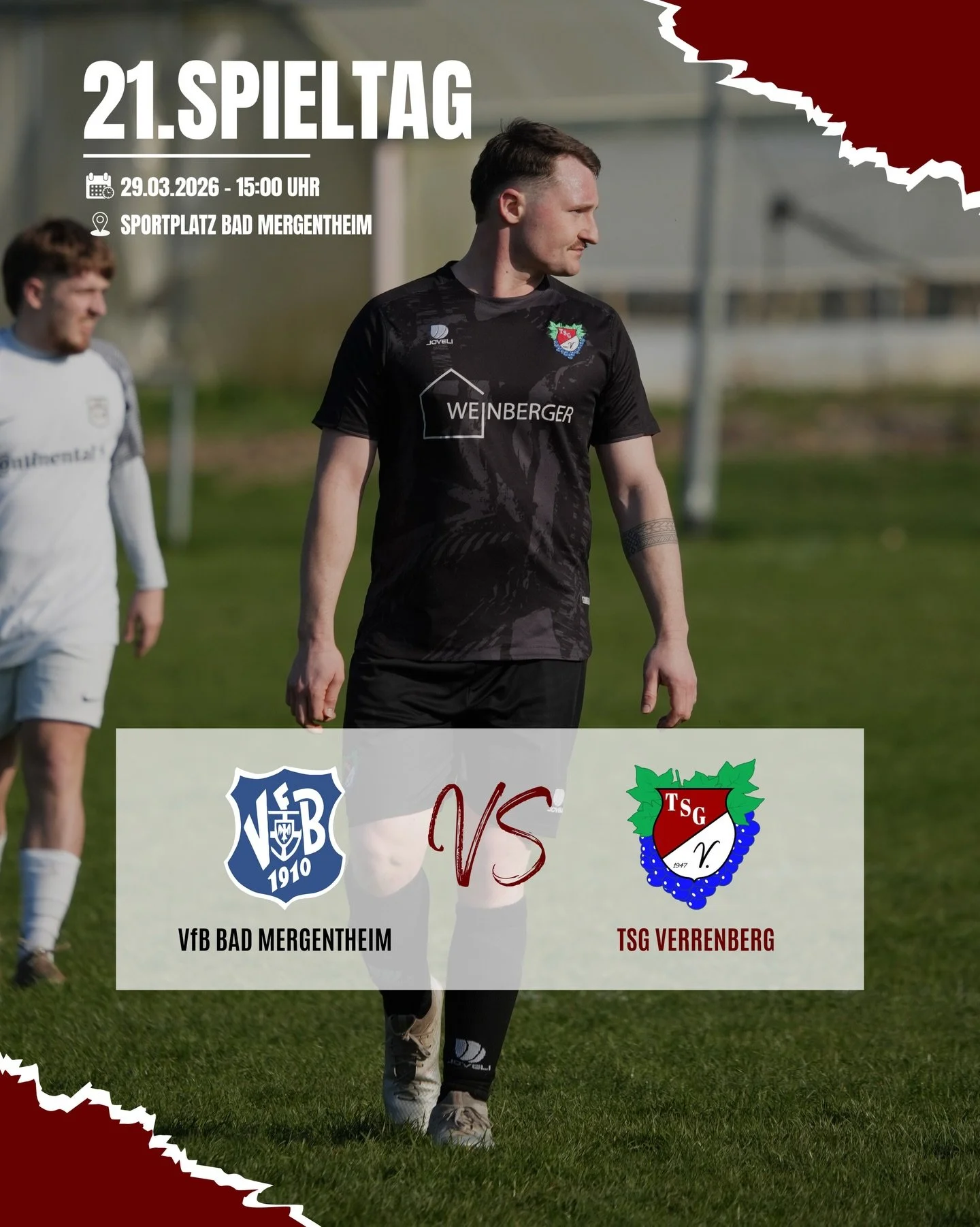 ++ 21.SPIELTAG ++ 

Nach dem wichtigen Punktgewinn im letzten Heimspiel steht f&uuml;r die TSG Verrenberg die n&auml;chste Herausforderung an. Am kommenden Sonntag geht es ausw&auml;rts zum Tabellenzweiten, dem VfB Bad Mergentheim. Das Hinrundenspiel