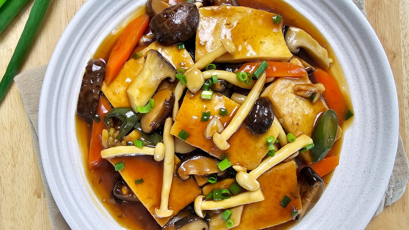 Braised Tofu and Assorted Mushrooms