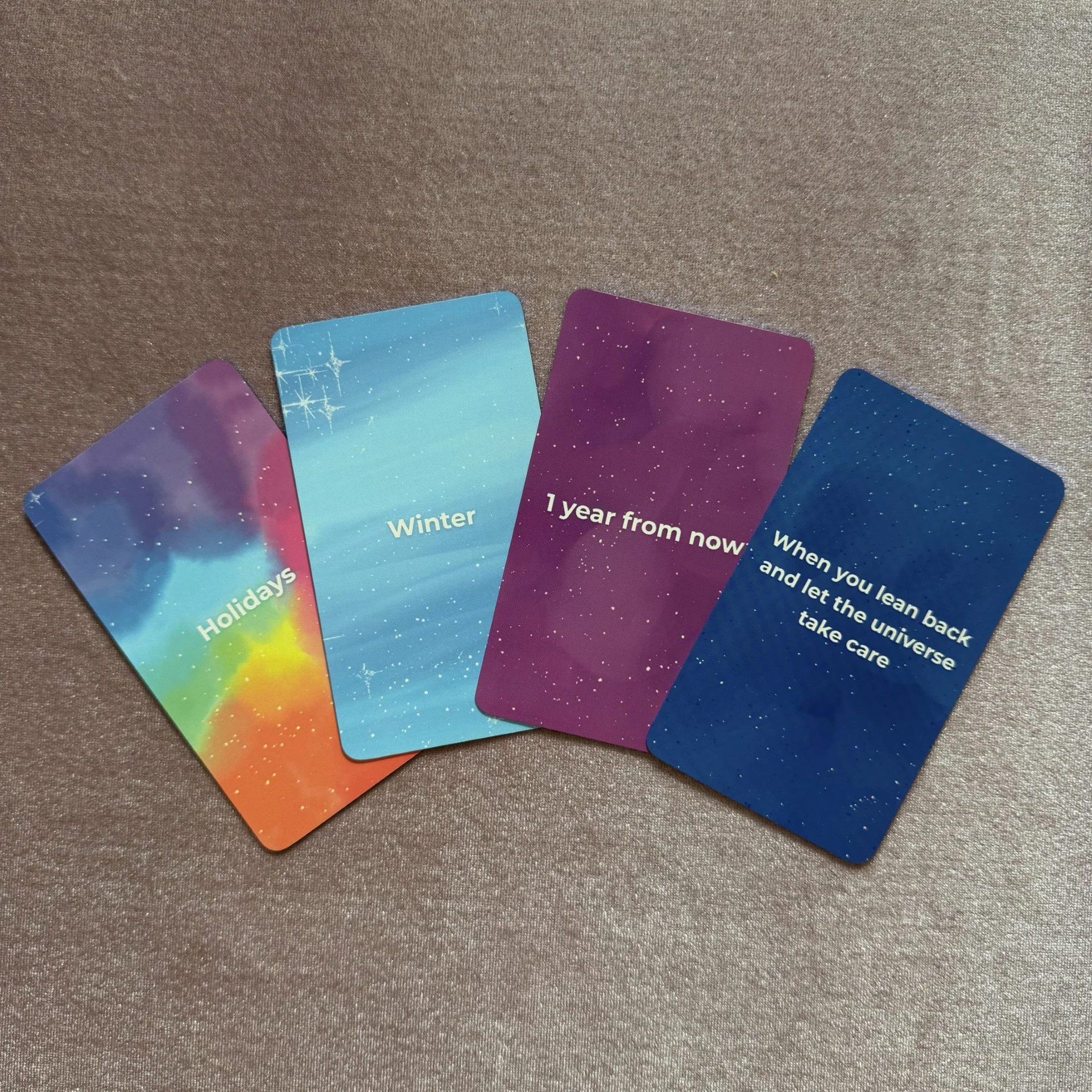 Empowered Timing Oracle colorful card faces including Holidays, Winter, and 1 Year From Now