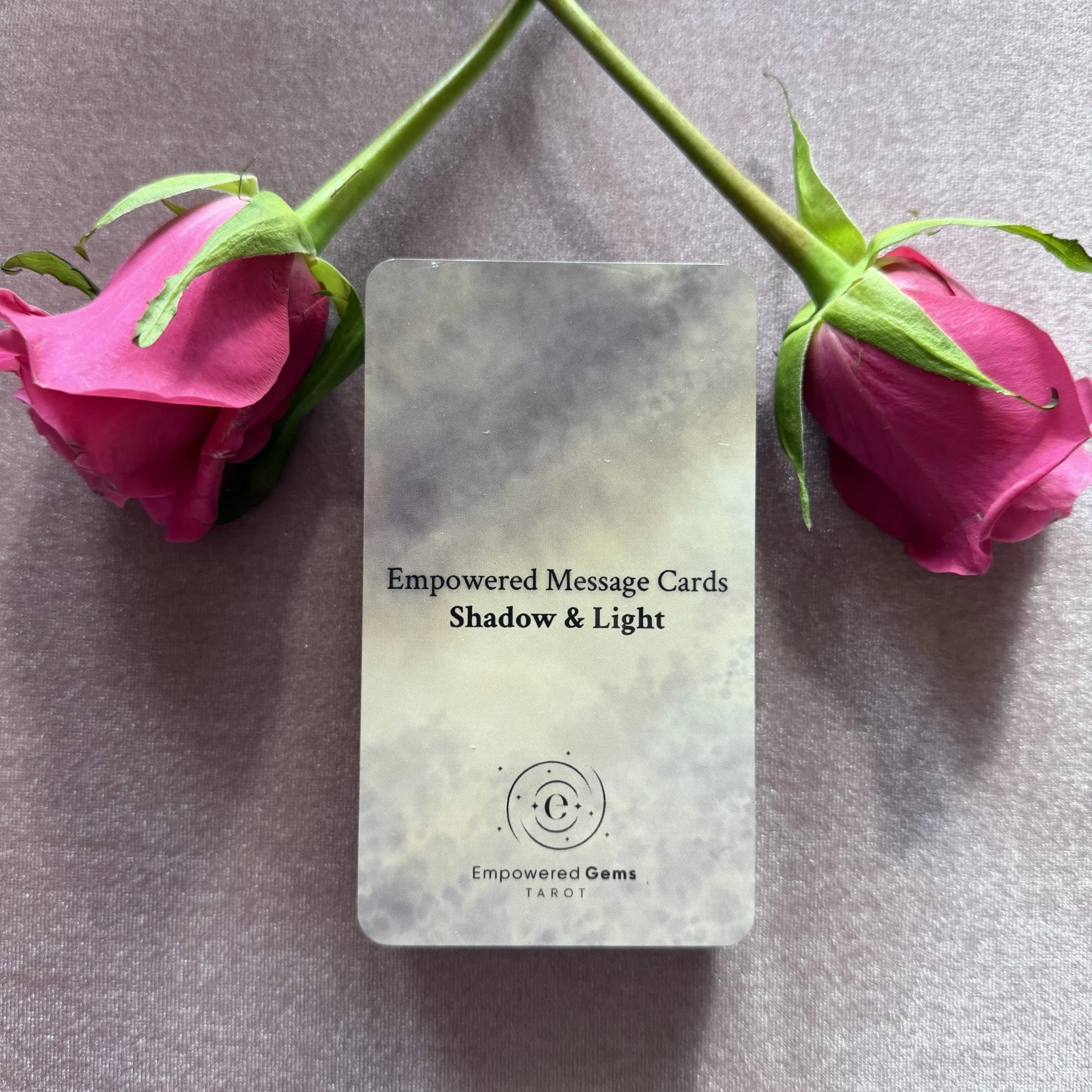 Empowered Message Cards Shadow and Light deck with pink roses on mauve background.