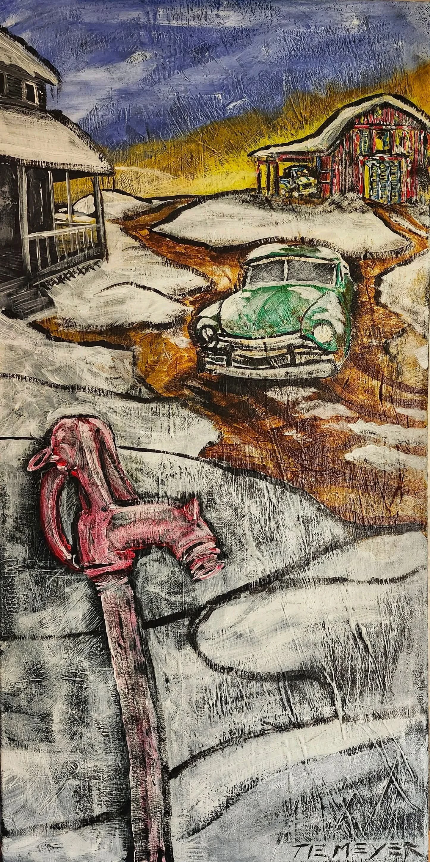 I'm a vocal proponent of texture, inasmuch and goodsofar as I want my paintings to look like paintings. The textures I built for this slice of Winter come from calling a Mulligan on a previous piece. To lose the shapes I laid a coat of black as prime