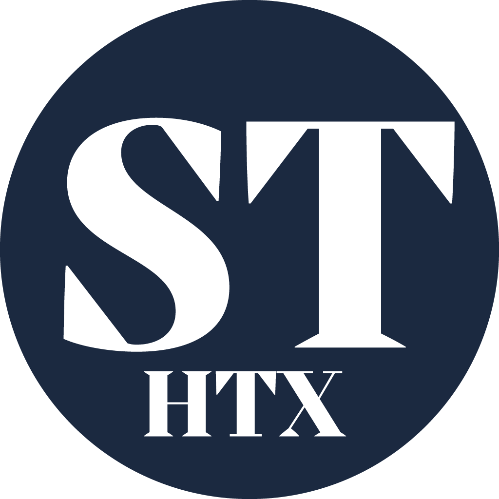 Logo with large white letters 'ST' on a dark circular background, and smaller white text 'HTX' below.