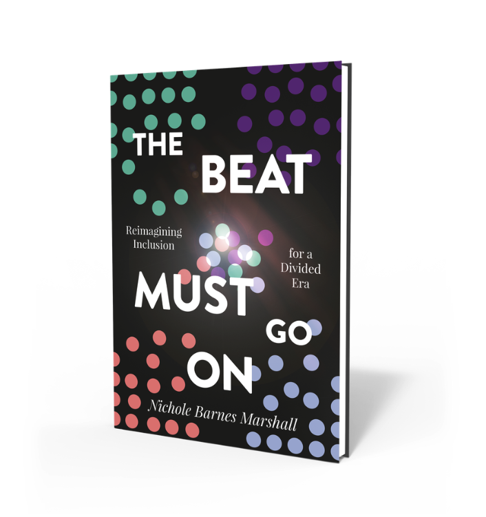 Book titled "The Beat Must Go On" by Nichole Barnes Marshall, with a colorful dotted pattern on the cover.