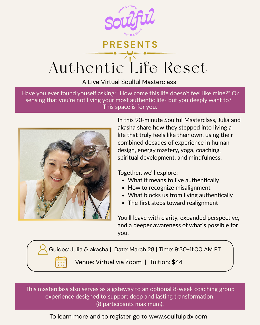 Authentic Life Reset- A Live Virtual Soulful Masterclass