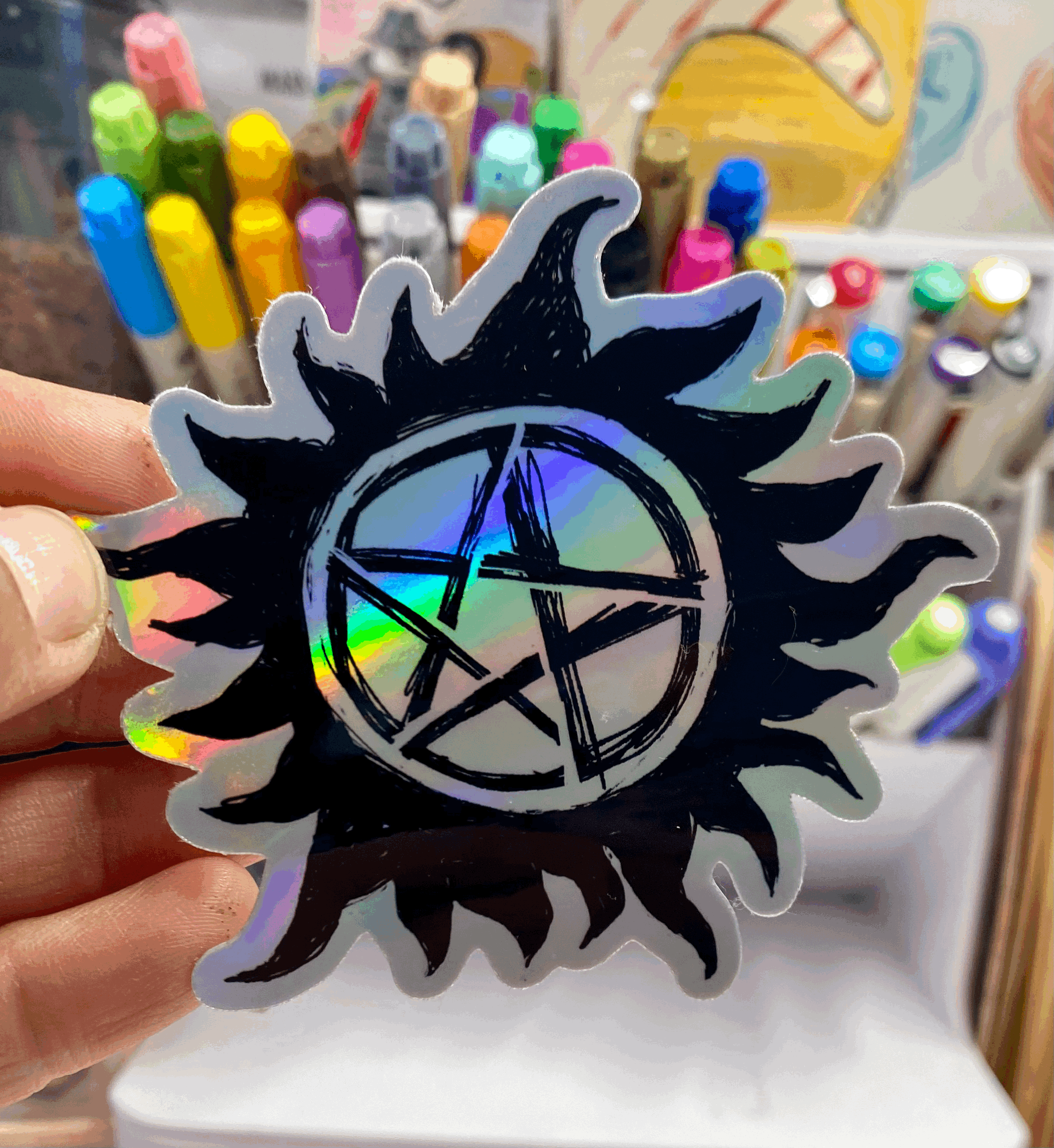 Supernatural Fandom Sticker Anti-Posession Symbol Tattoo Holographic Finish