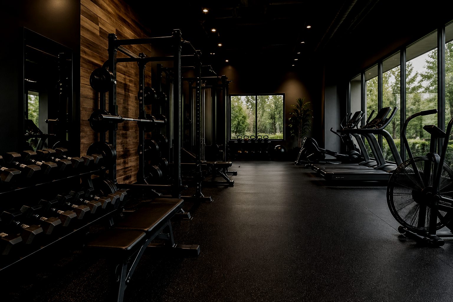 A gym with modern day workout equipment and cardio machines.  Personal trainer Sandy Springs, GA.