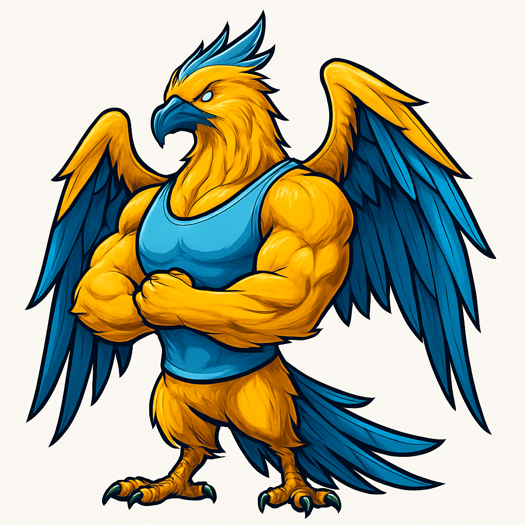Phoenix bird standing with muscles and wings . Personal Trainer in Atlanta GA
