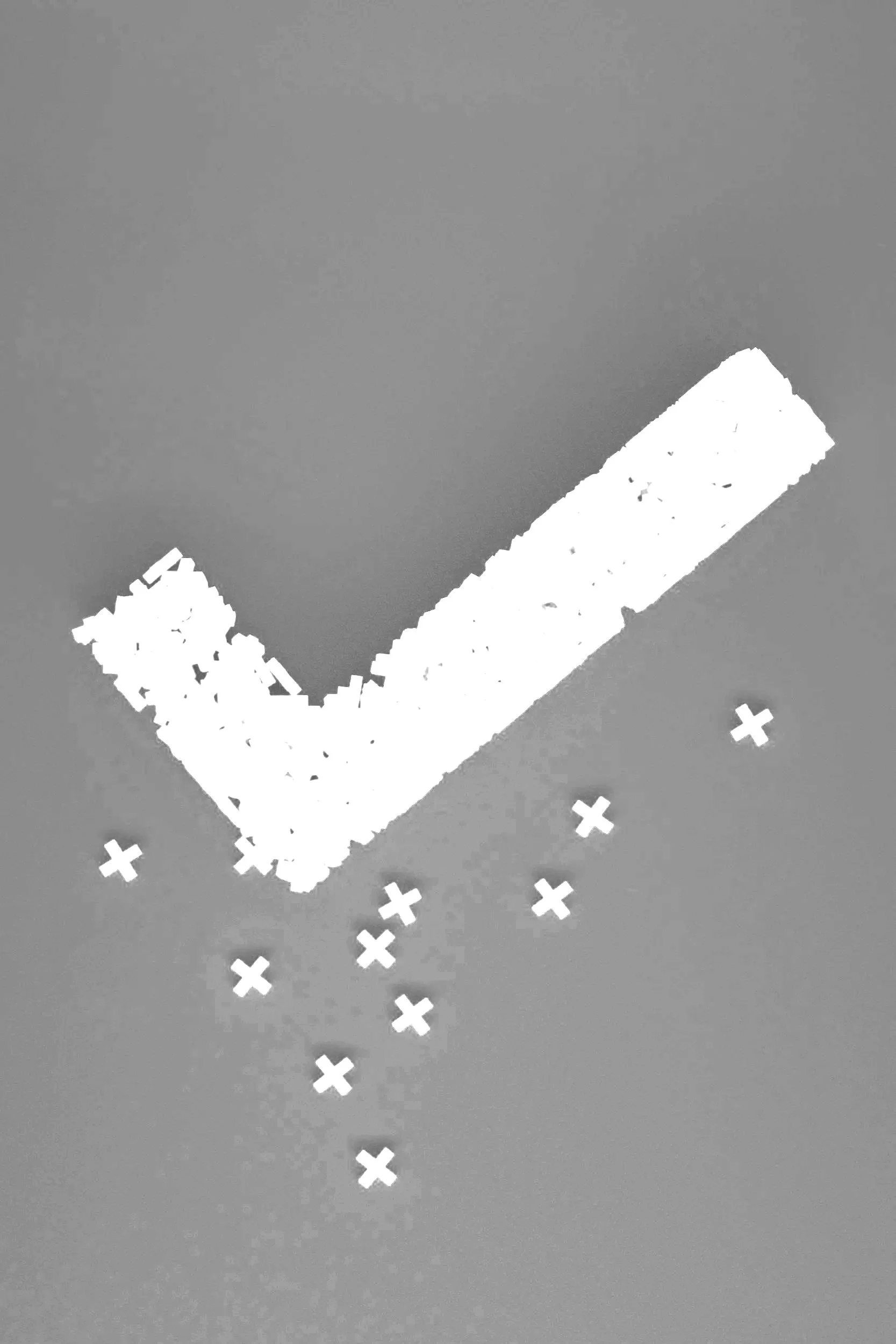 3D point cloud visualization of a check mark shape with additional floating points around it.