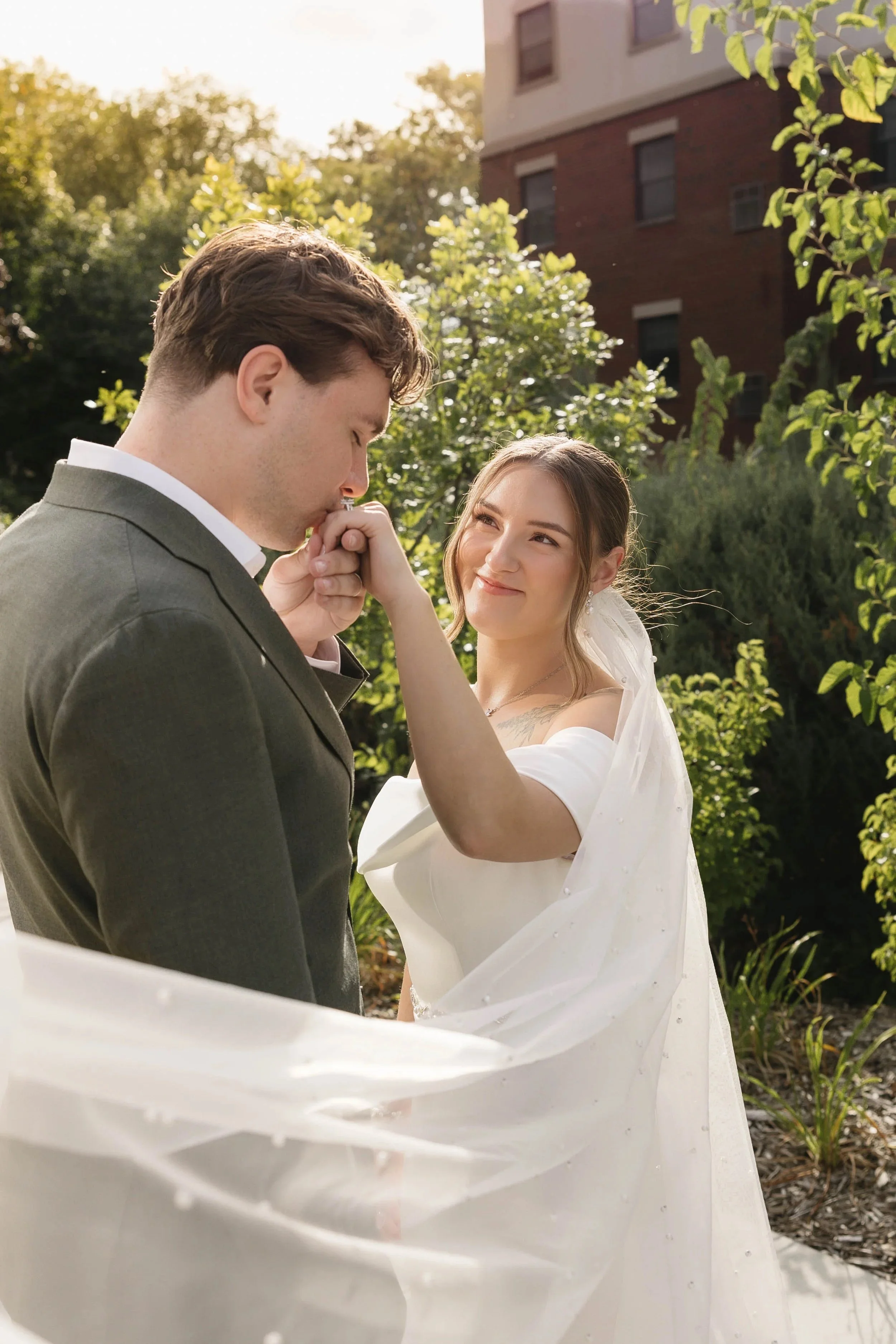 Bride and groom at their wedding in Minneapolis, Minnesota, at the wedding venue, The Luminare