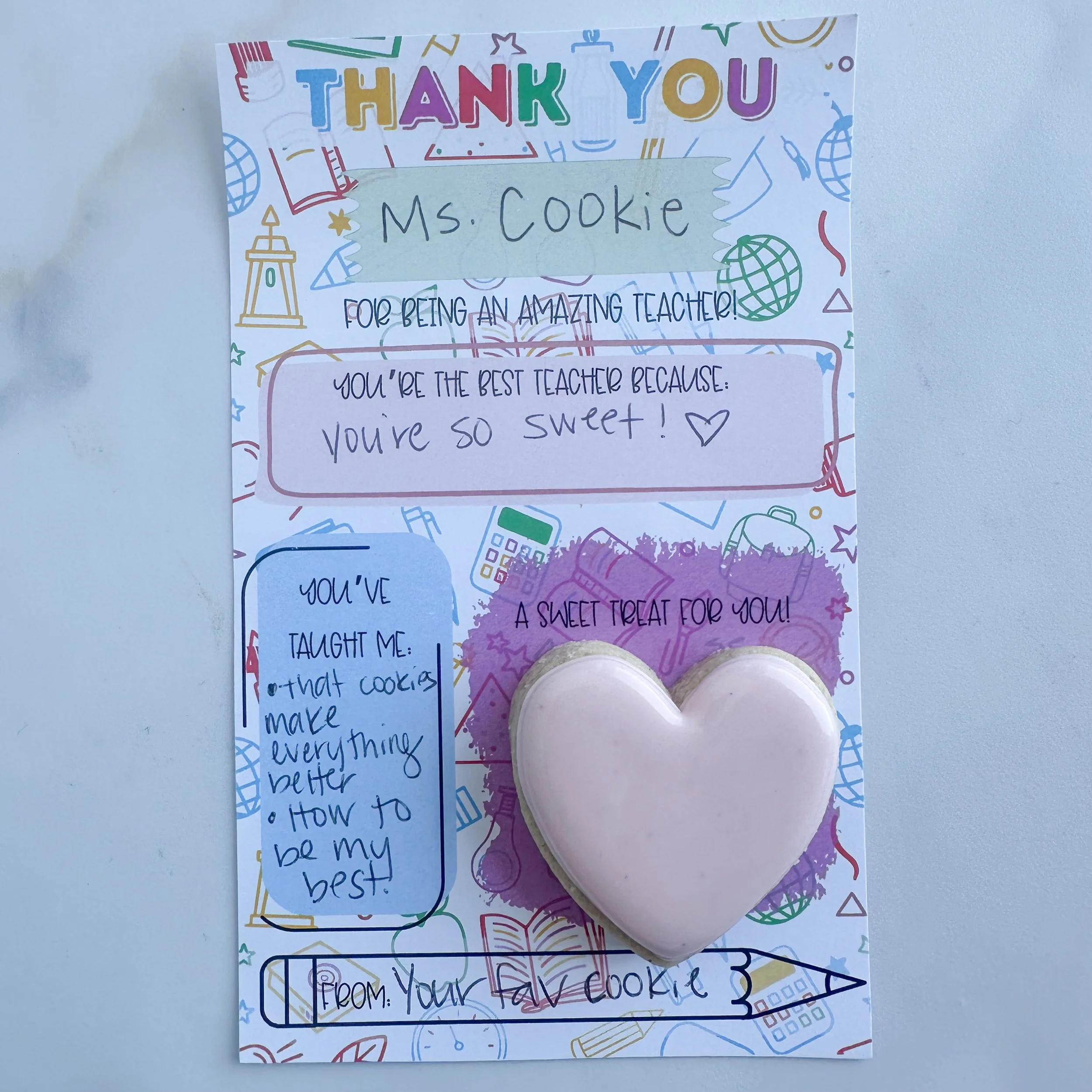 Teacher Thank You Card + mini cookie