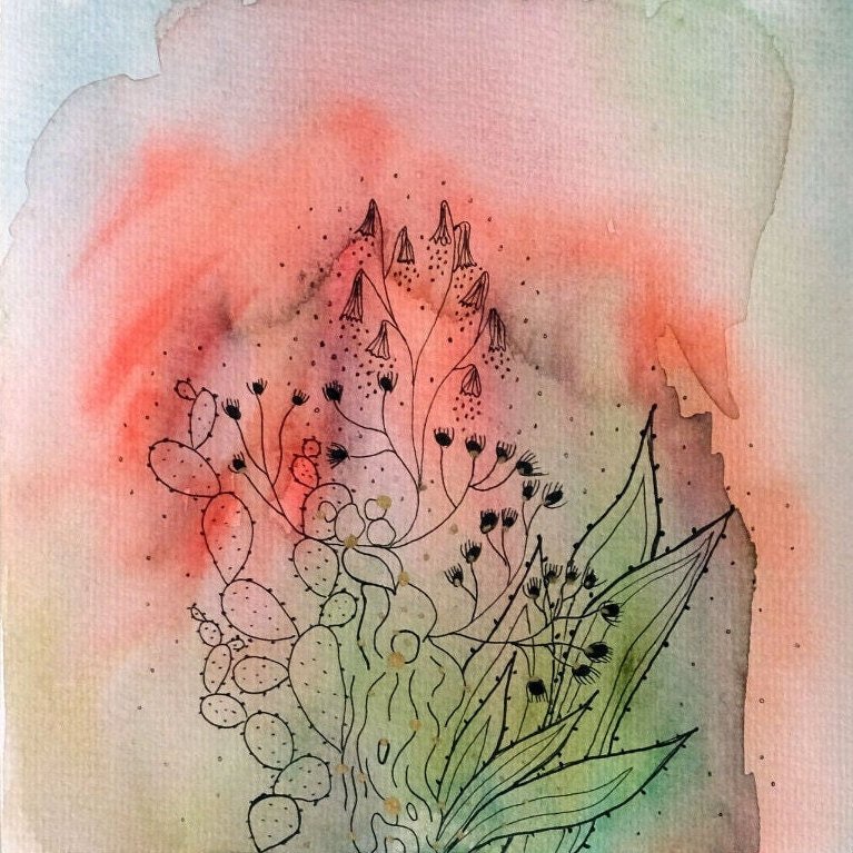 Joyful Aloe Drawing 7x7" | 18x18cm