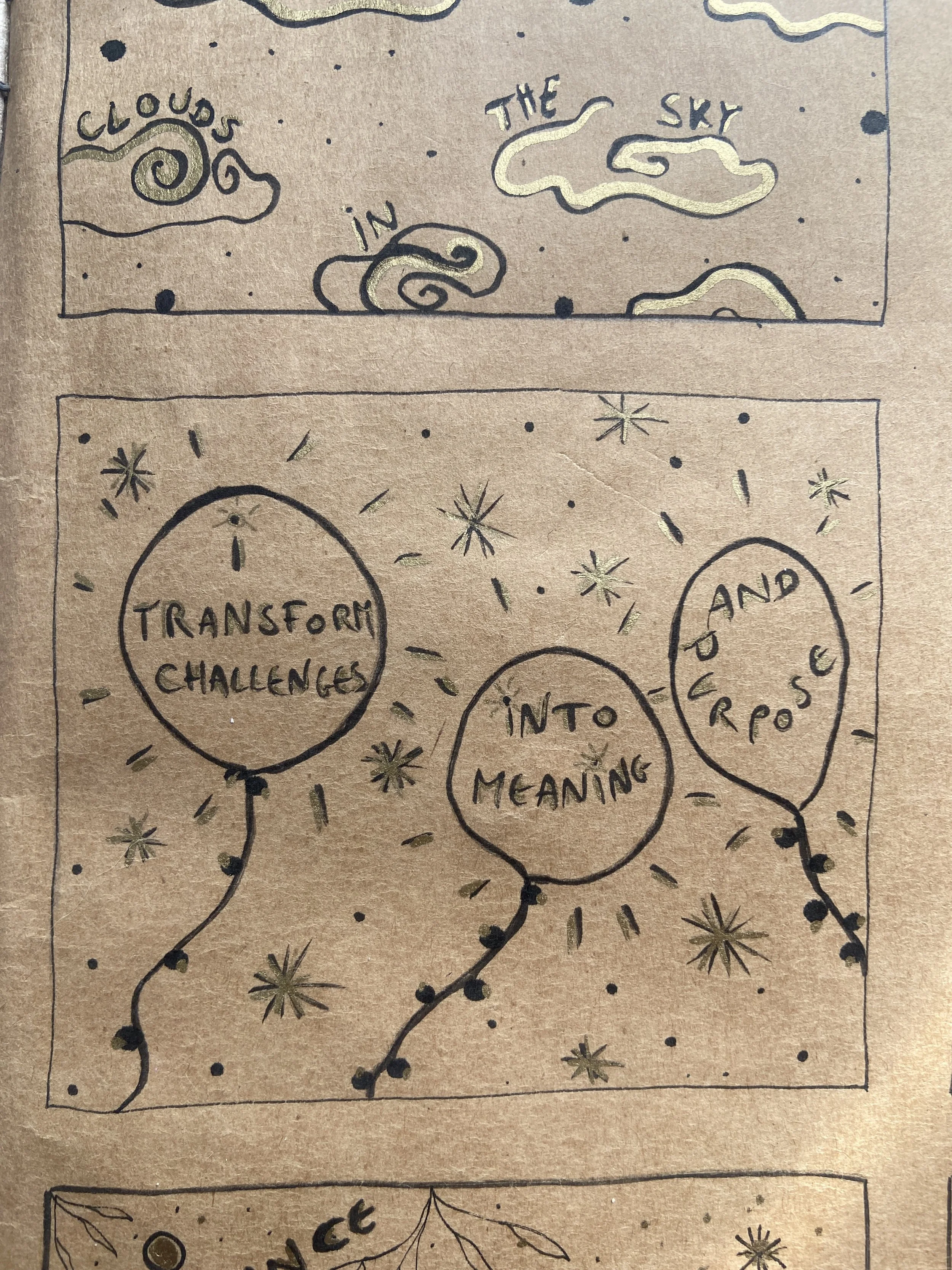 sketchbook page with empowering affirmation and whimsical drawing