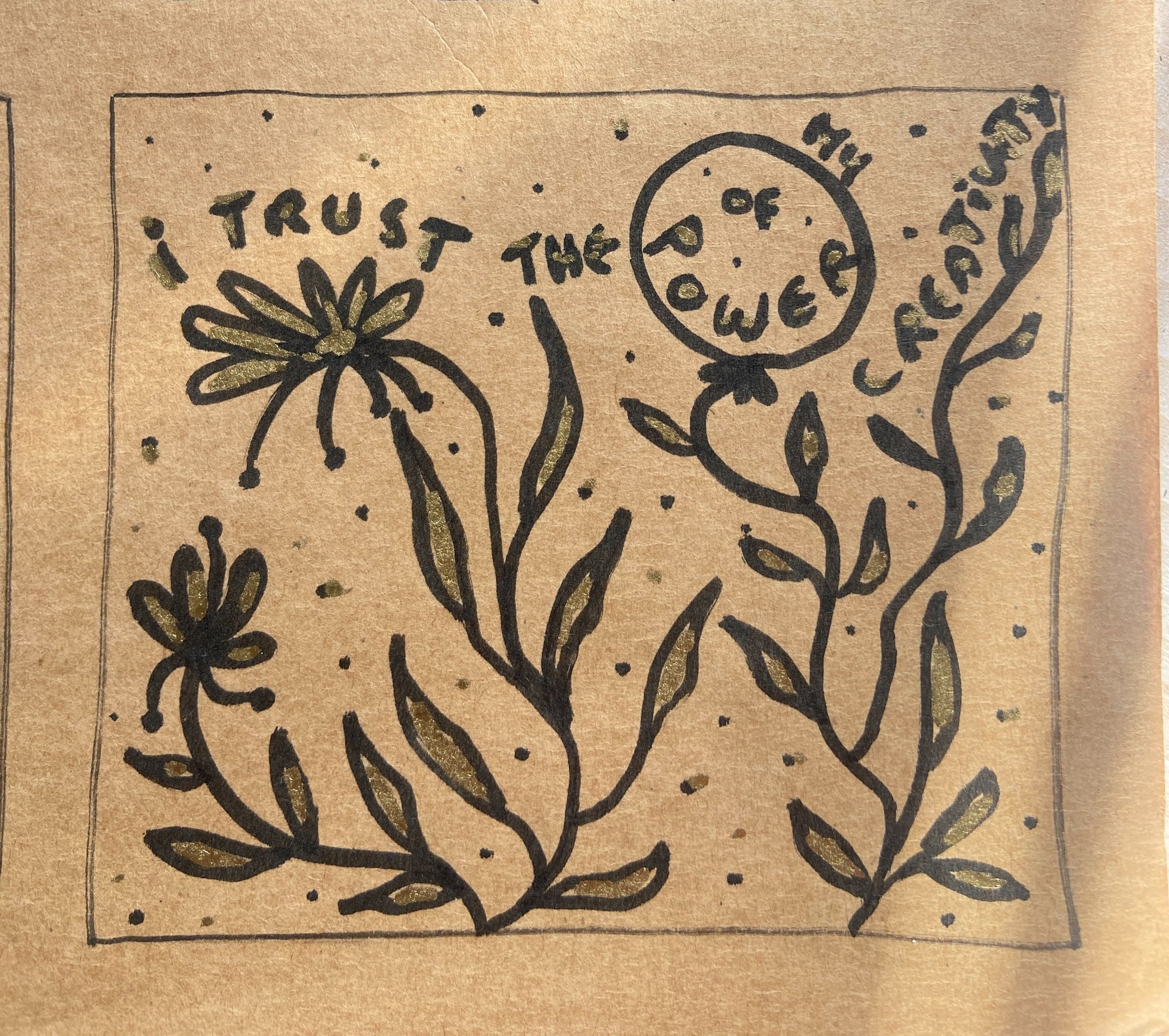 sketchbook page with empowering affirmation and whimsical drawing