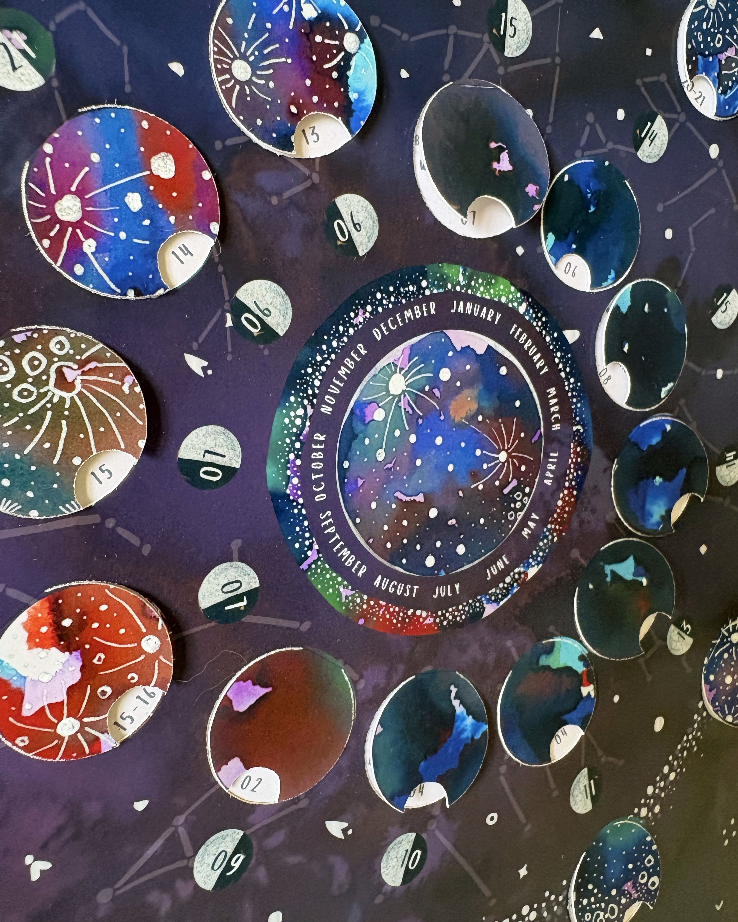 Close-up showing the printed details and paper texture of the handmade 2027 lunar calendar.