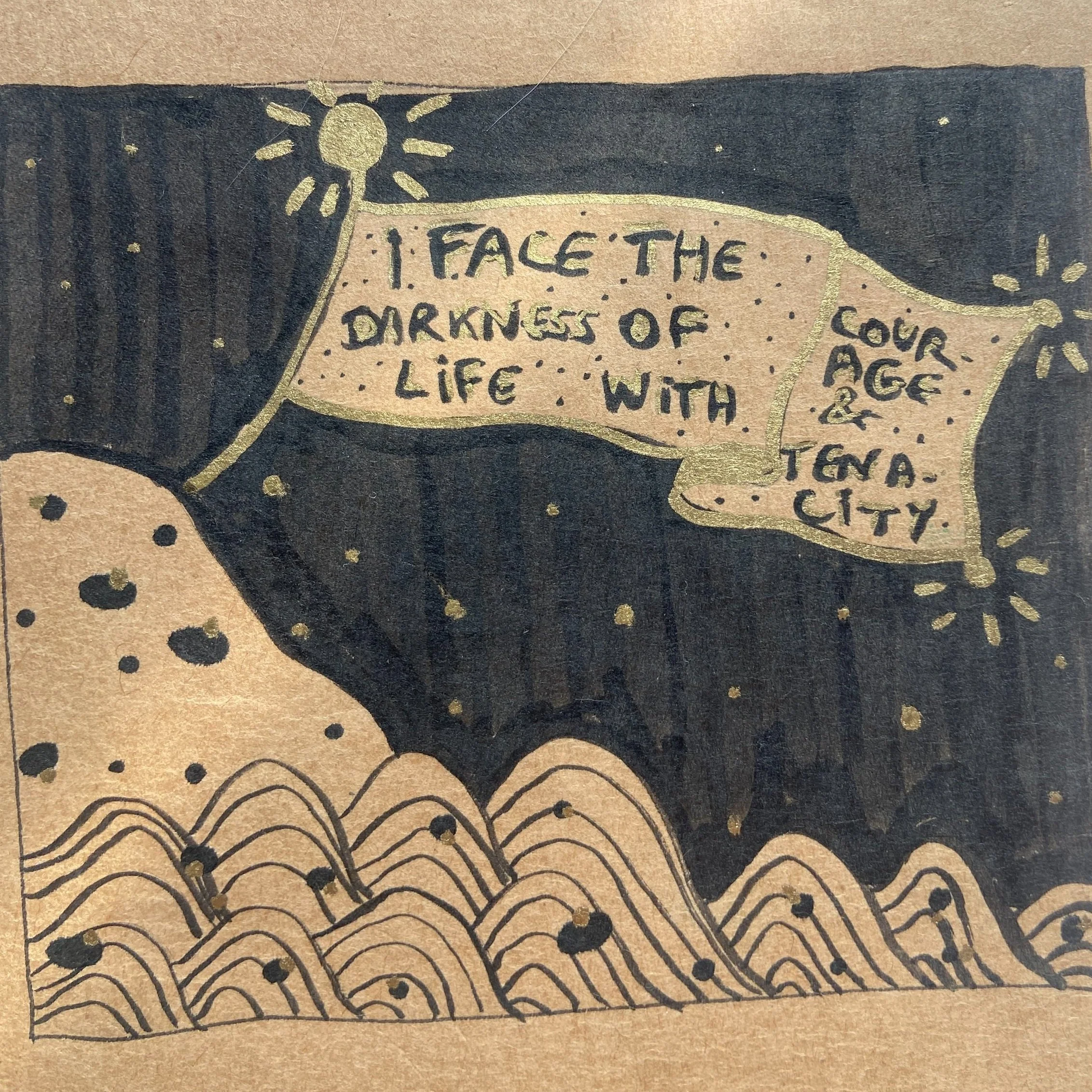 sketchbook page with empowering affirmation and whimsical drawing