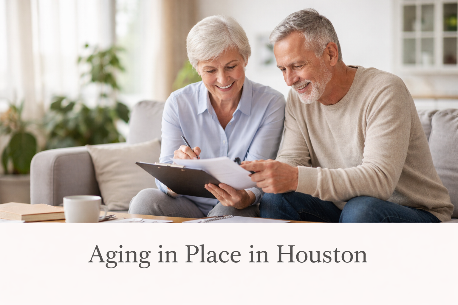 Comfortable, well-lit home interior designed to support aging in place in Houston